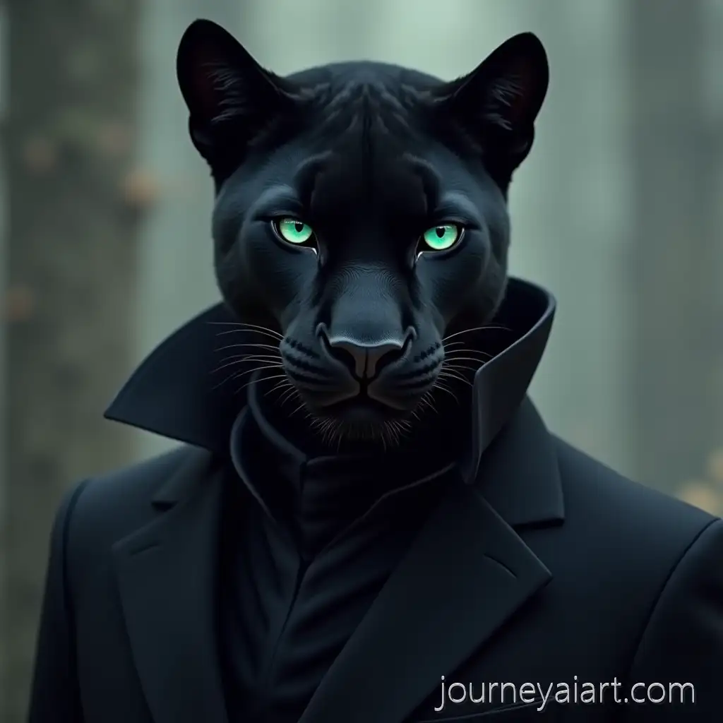 Anthropomorphic-Black-PantherAI-Art-Prompt-Expansion-in-Dark-Suit-with-Turquoise-Eyes