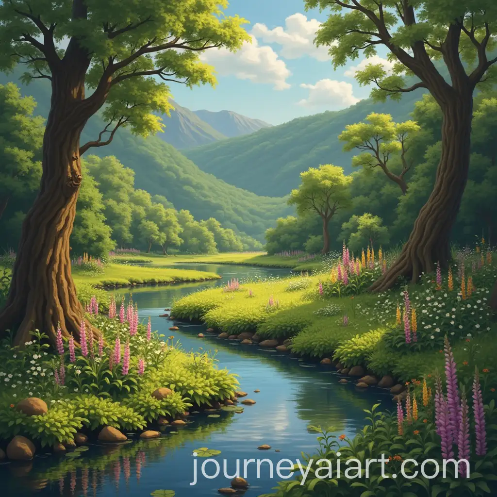 Vibrant-Nature-Scene-with-Lush-Greenery-and-Wildlife