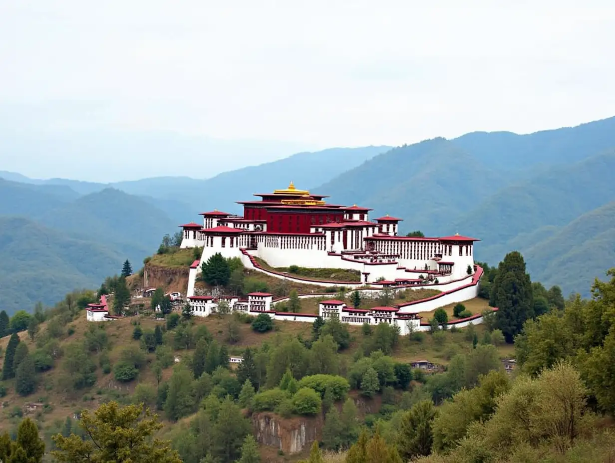 Punakha Dzong - Bhutan. Panoramic view of Punakha Dzong Fortress known as the Queen of Dzongs