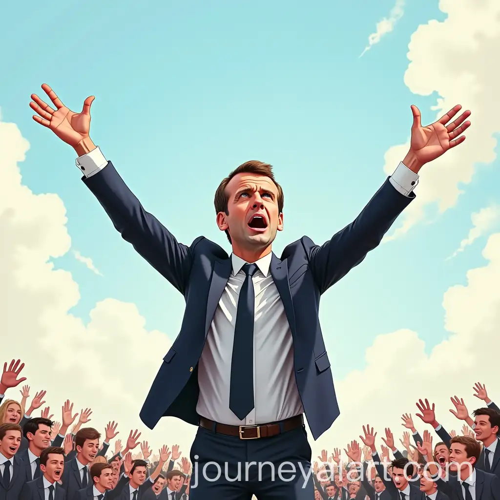 Macron-in-Caricature-with-Arms-Outstretched-to-the-Sky