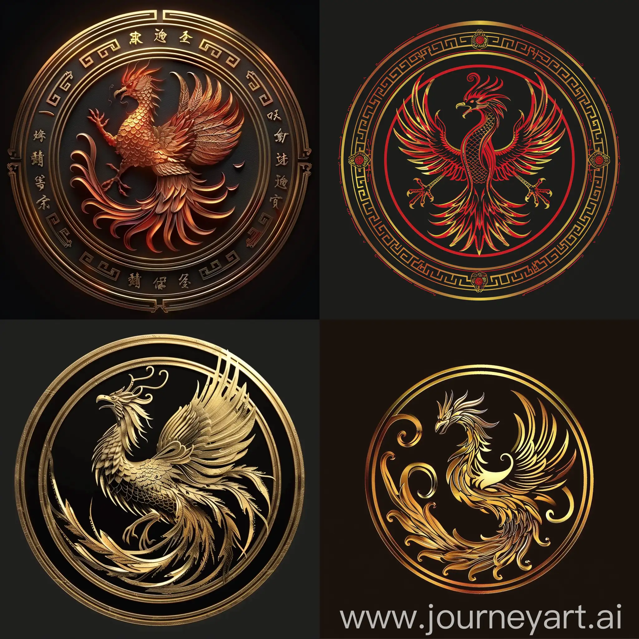 Mythical-Chinese-Phoenix-Sculpture-in-Circular-Frame