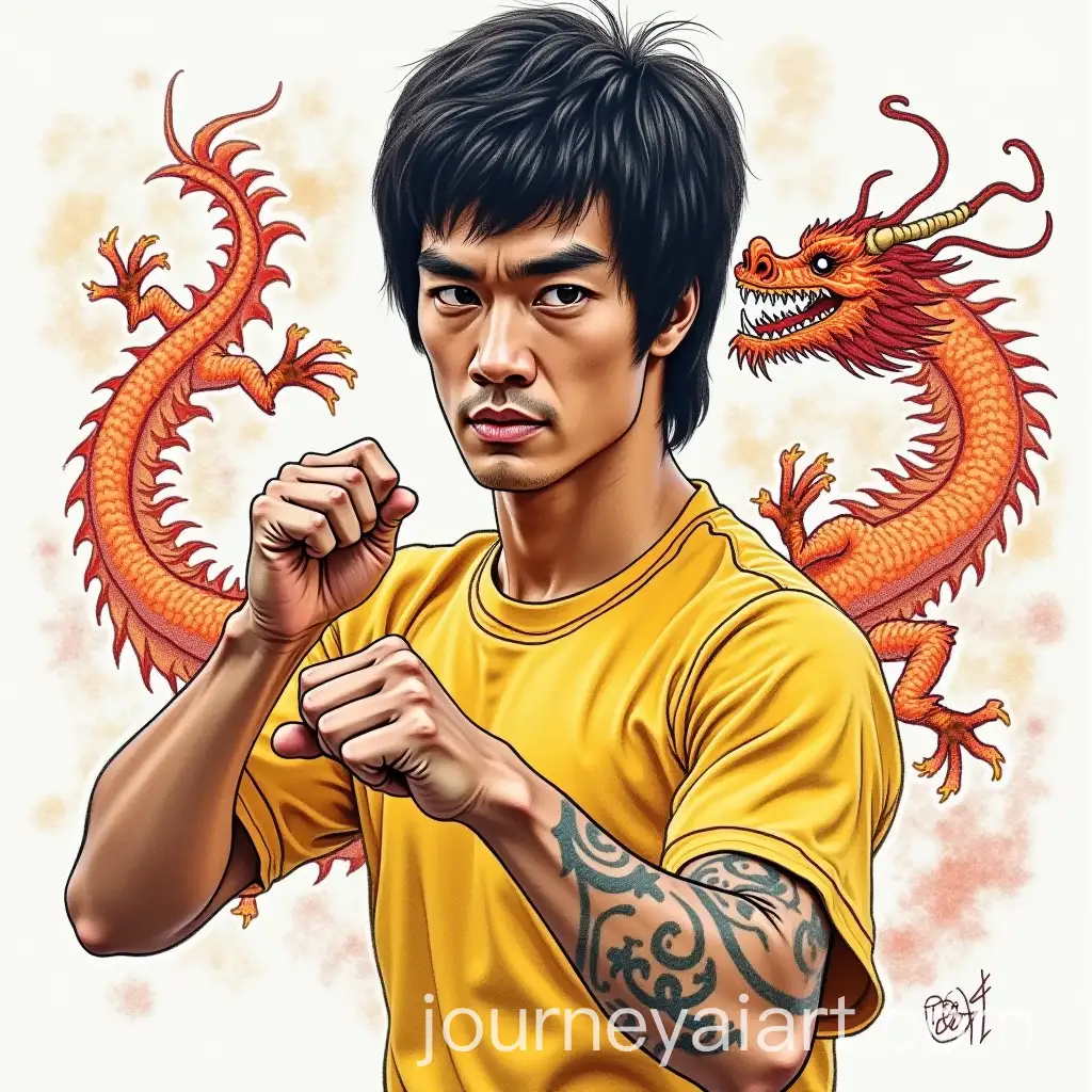 Bruce-Lee-in-Action-with-Legendary-CoStars-and-Dragon-Motif