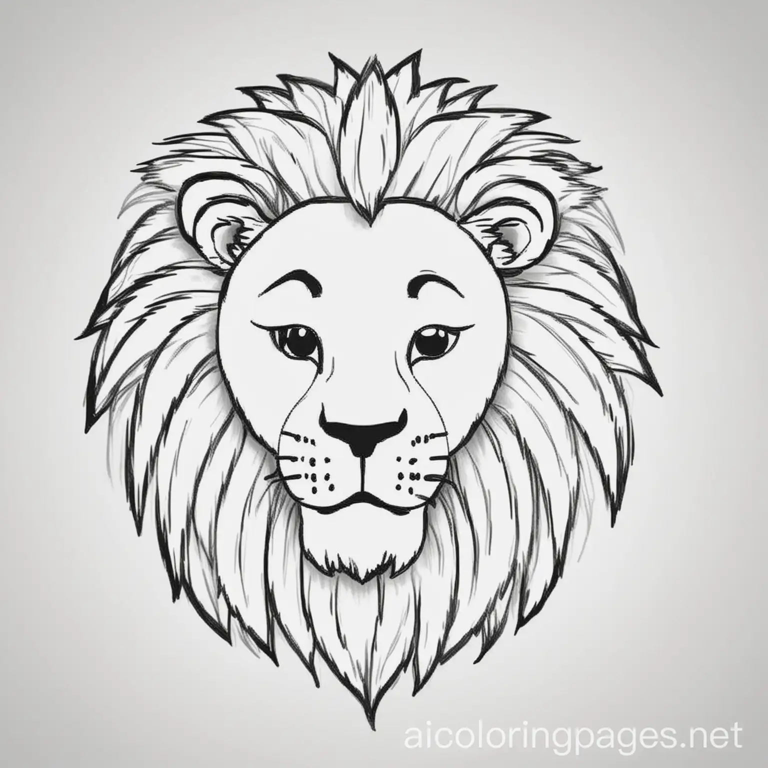 lion, Coloring Page, black and white, line art, white background, Simplicity, Ample White Space. The background of the coloring page is plain white to make it easy for young children to color within the lines. The outlines of all the subjects are easy to distinguish, making it simple for kids to color without too much difficulty