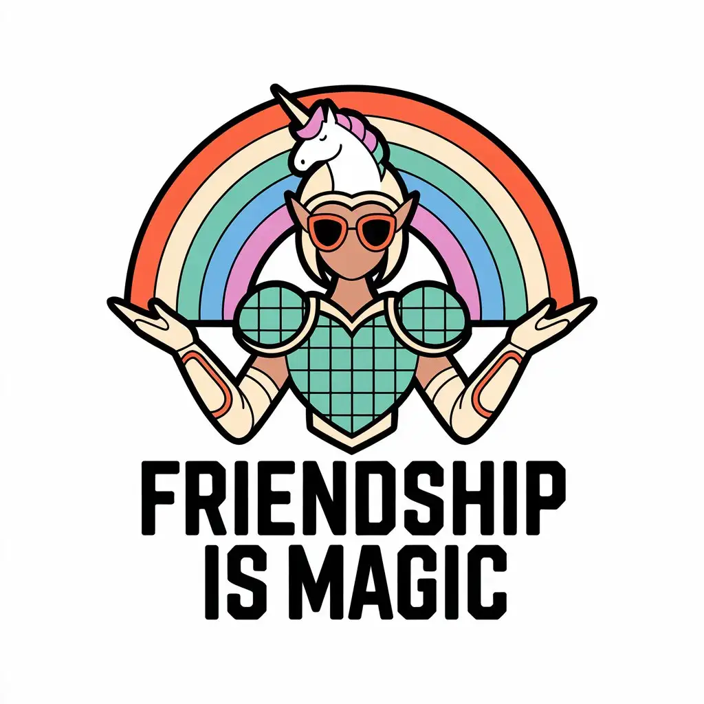 LOGO Design for Friendship is Magic Bloodbowl Female Elf with Rainbow Pastel Green Armor Unicorn Helmet