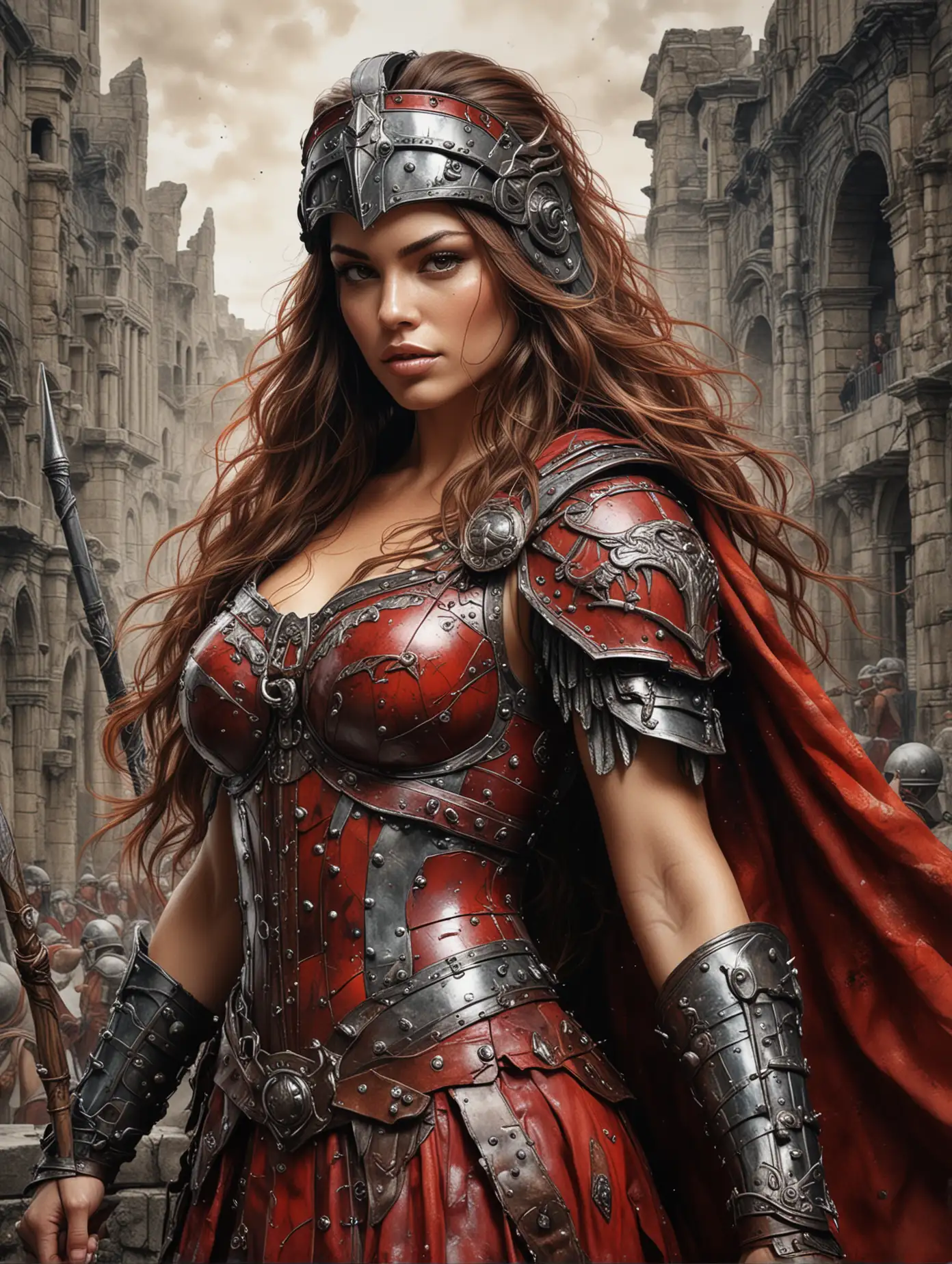 Gladiator-Sofia-Vergara-in-Majestic-Roman-Armor-with-Spear-and-Shield