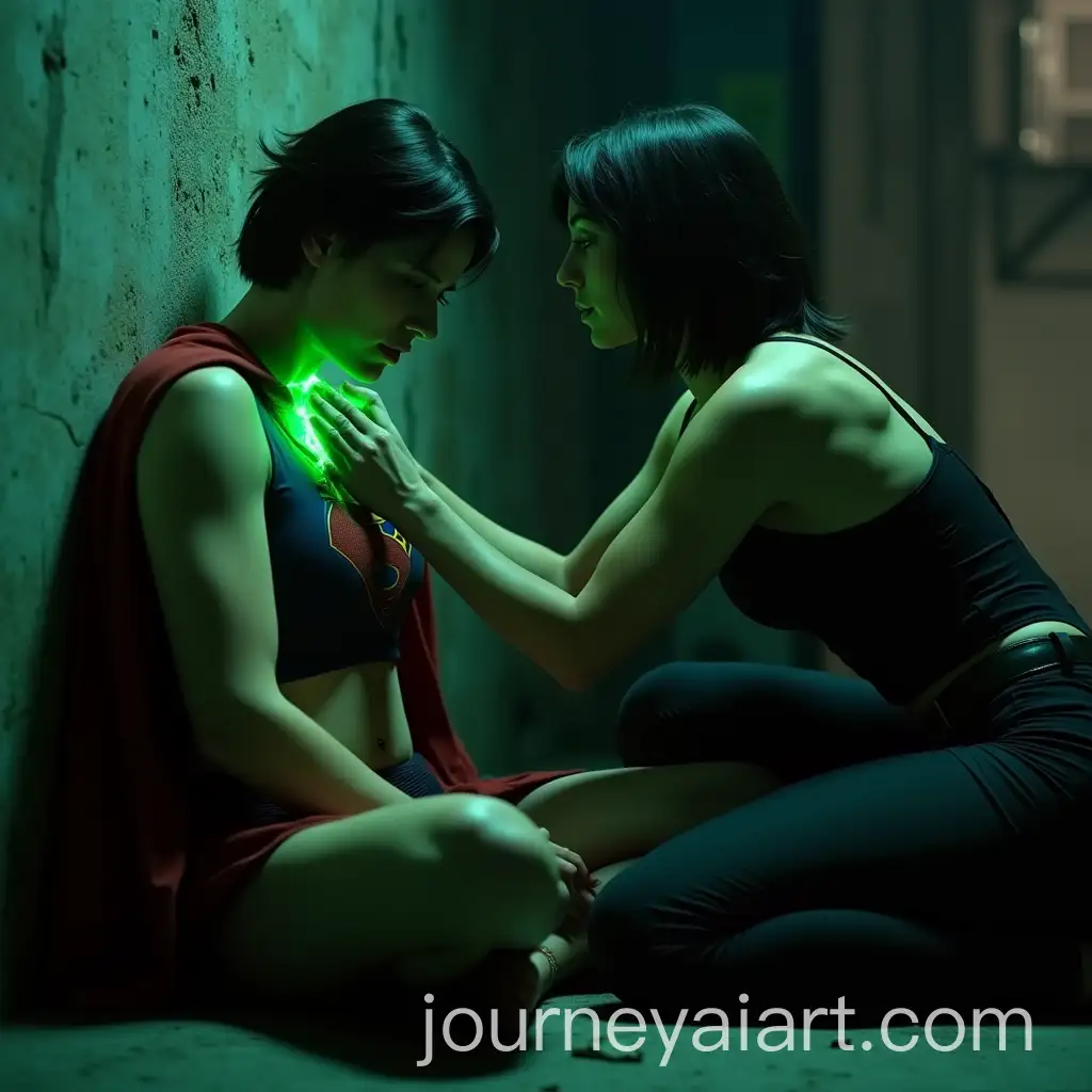 Supergirl-Struggling-Against-Kryptonite-in-Dimly-Lit-Industrial-Room