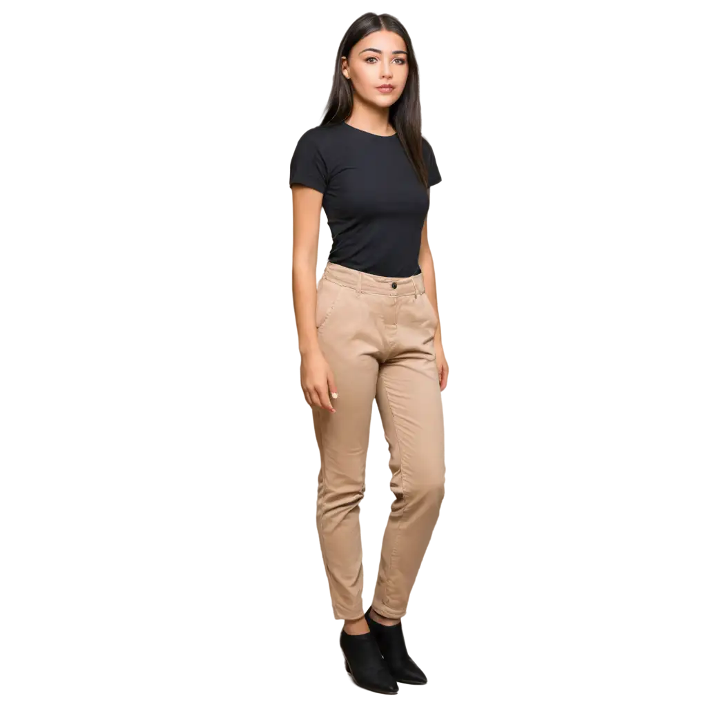 Pretty-Girl-in-Gray-Shirt-and-Beige-Trousers-PNG-Image-for-Versatile-Digital-Use