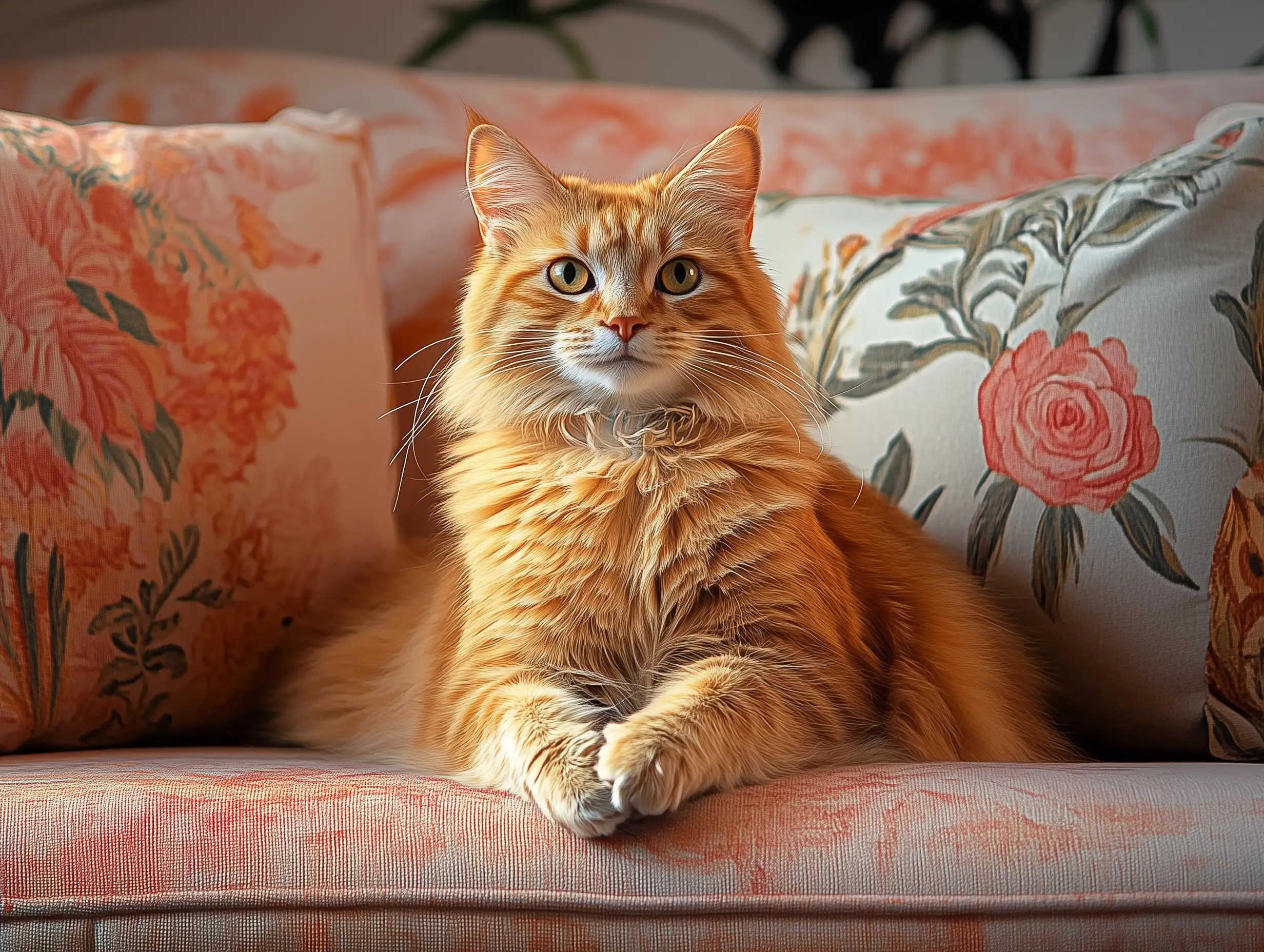 Adorable-Fluffy-Redhead-Maine-Coon-Cat-Sitting-on-Couch