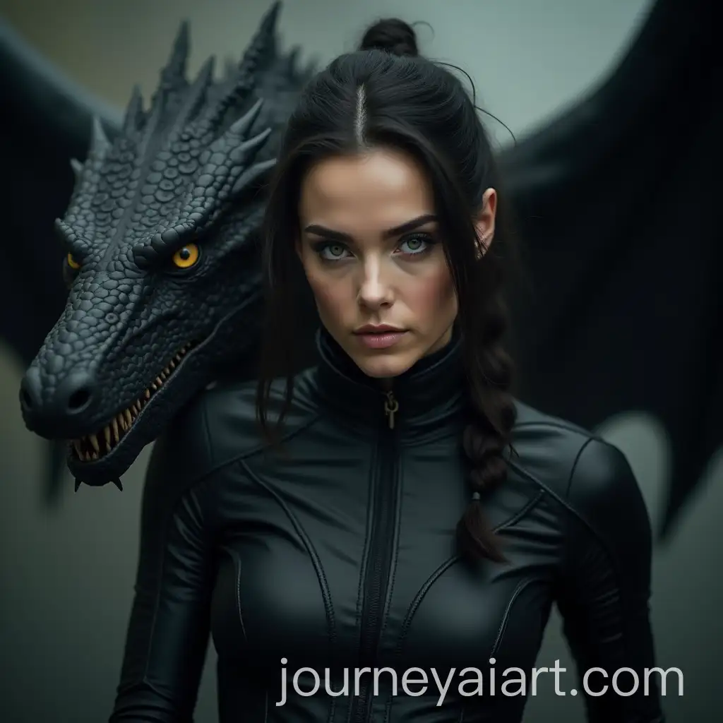 20YearOld-Woman-in-Black-Leather-Facing-a-Threatening-Black-Dragon