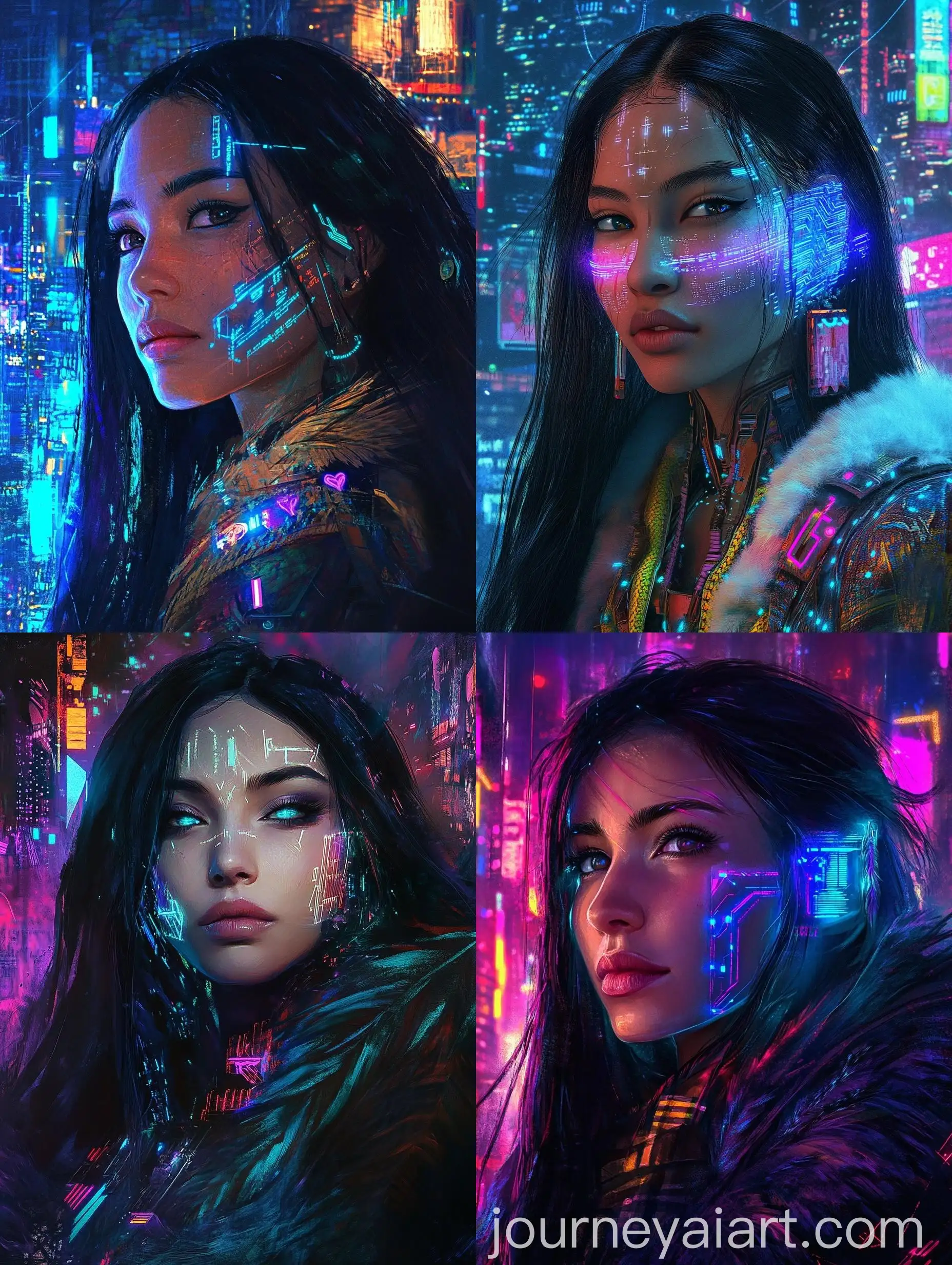 Cyberpunk-Shaman-Portrait-in-Traditional-Inuit-Attire-with-Glowing-Circuitry