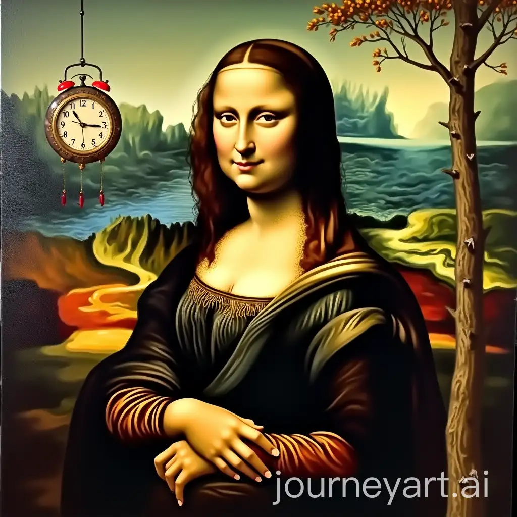 Mona-Lisa-Holding-a-Kebab-in-a-Surreal-Landscape-with-a-Silly-Rabbit