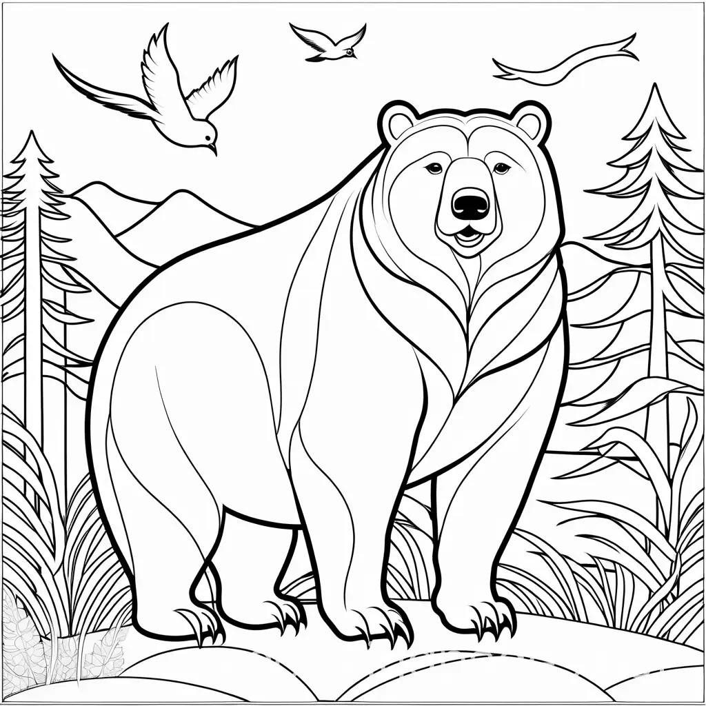 Kids-Coloring-Page-with-Bird-and-Bear-Outline-Illustrations