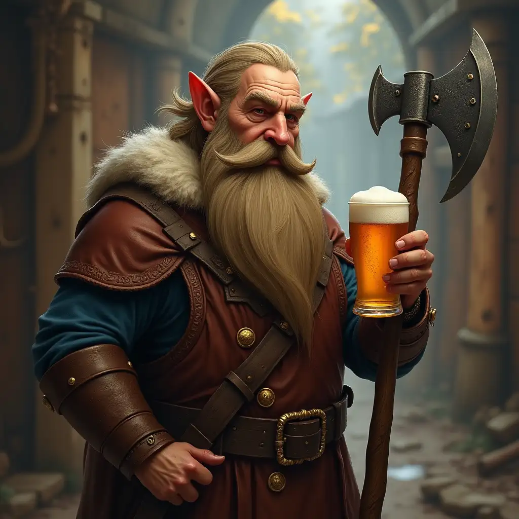 Dwarf-with-Long-Beard-Enjoying-Beer-with-an-Axe