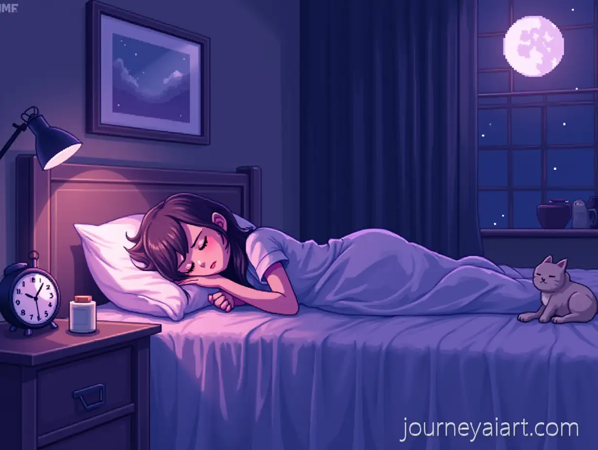 Anime-Girl-Sleeping-on-Bed-with-Cat-in-Moonlight-Pixel-Art-inAnime-girl-sleeping-with-cat-Purple-Tones