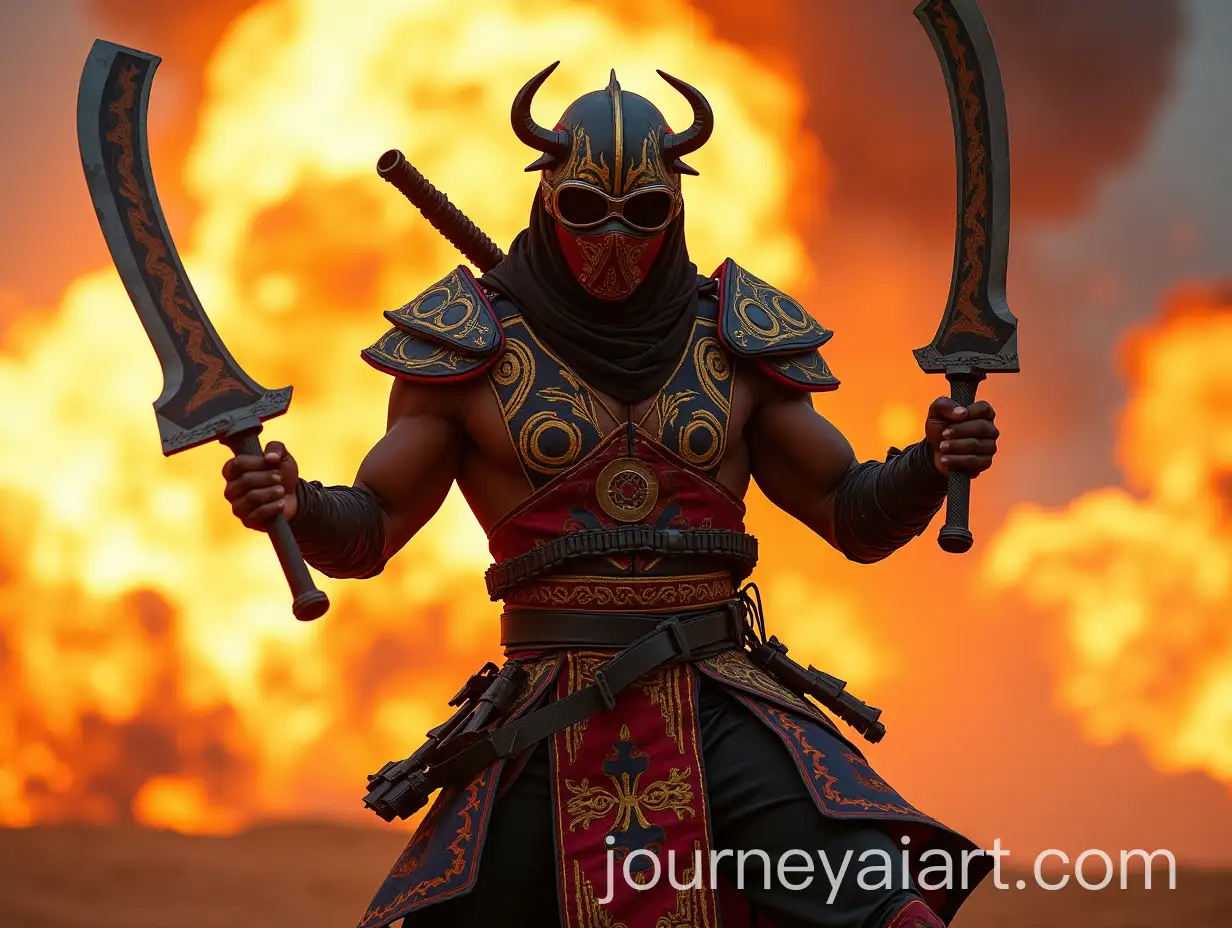 Angolan-Tribal-Armor-Ninja-in-Dynamic-Pose-with-Futuristic-Machetes