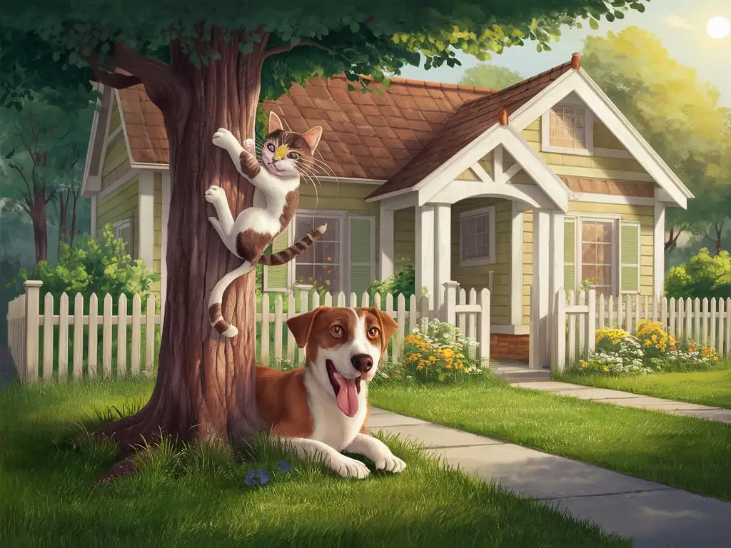 A house with a cat and dog