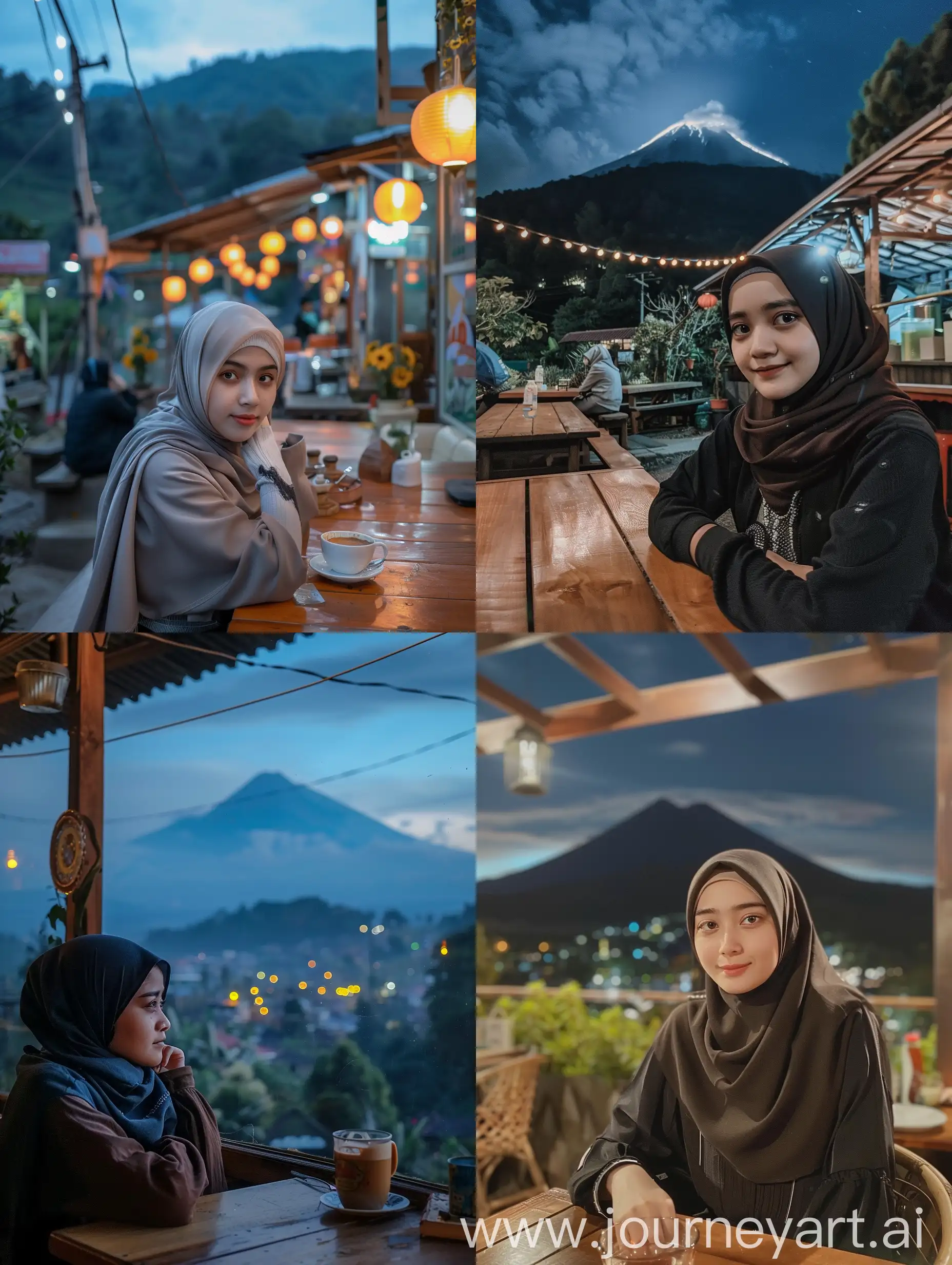 Beautiful-HijabWearing-Indonesian-Woman-at-Coffee-Shop-with-Night-View-of-Mount-Semeru