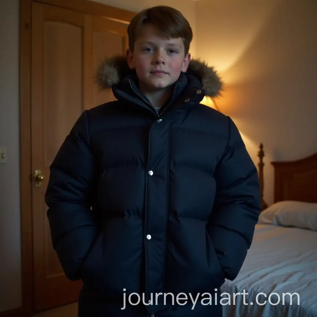 13YearOld-Boy-in-Thick-Puffy-NavyAI-Image-Prompt-Expansion-Winter-Coat-with-Fur-Hood-in-Cozy-Bedroom
