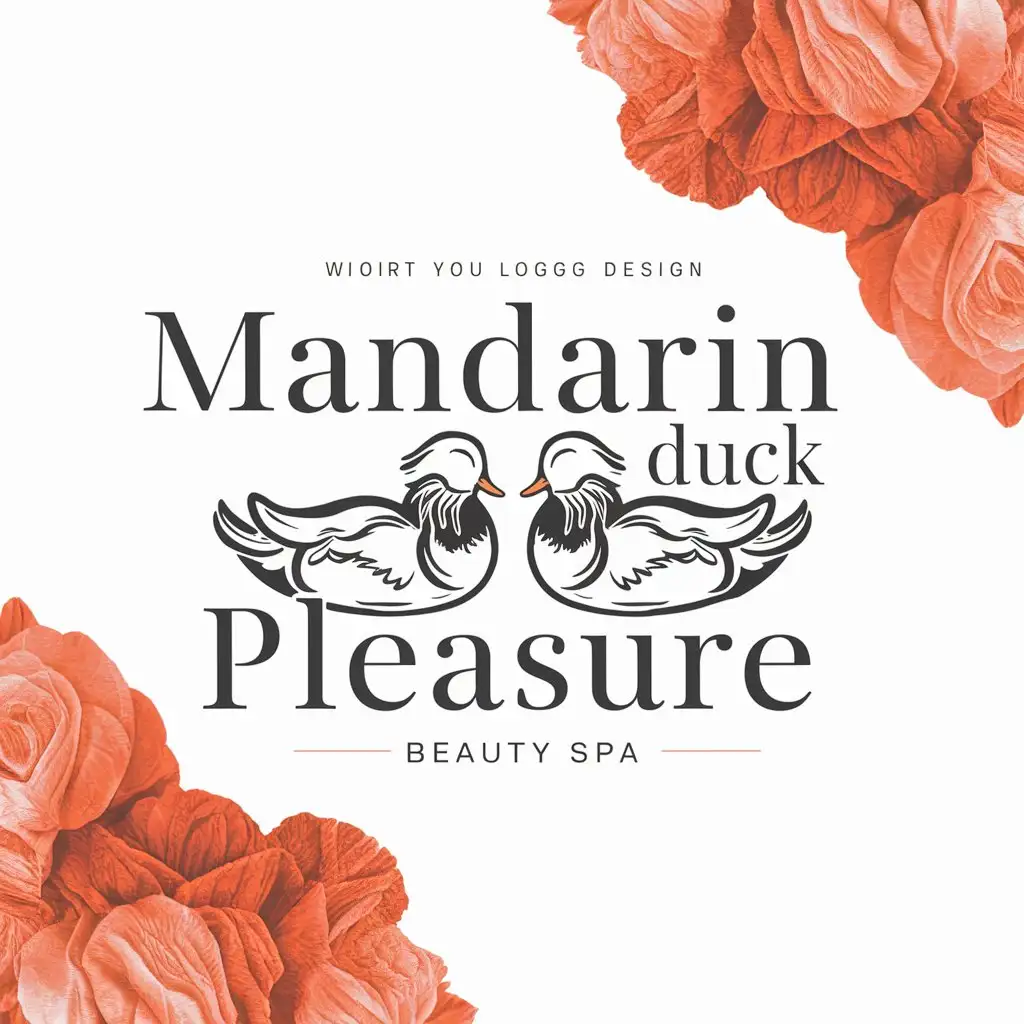 a logo design,with the text "Mandarin duck pleasure", main symbol:mandarin ducks,Moderate,be used in Beauty Spa industry,clear background