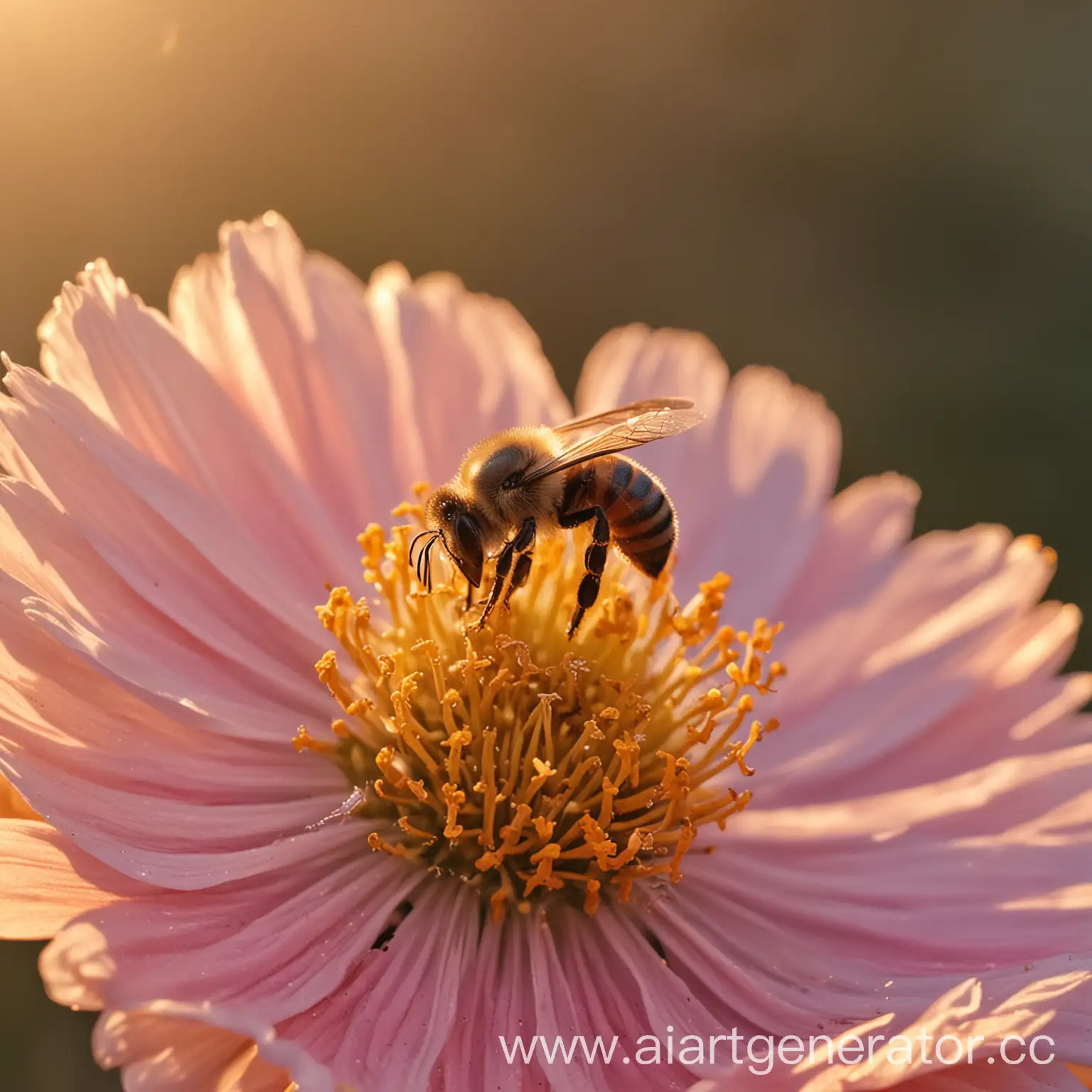 Bee-Pollinating-a-Flower-at-Sunset