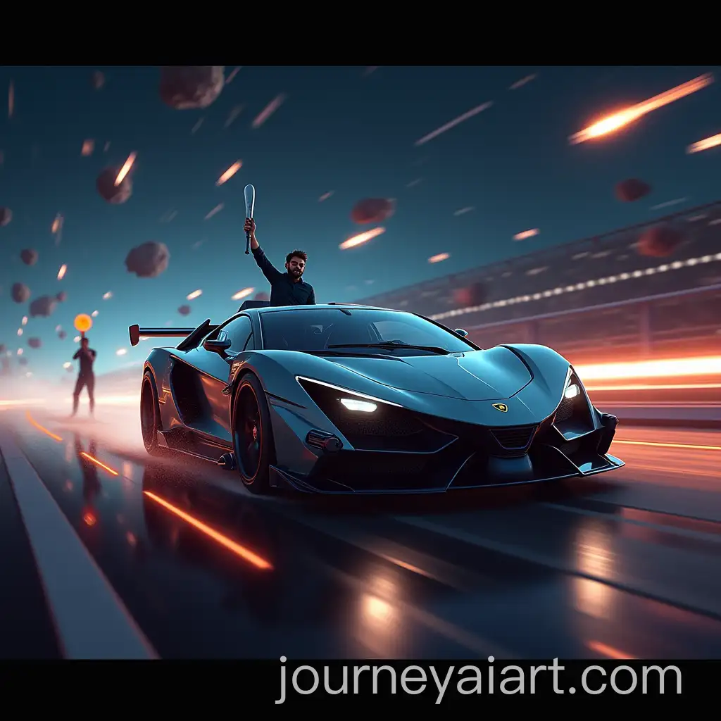 Rohit-Sharma-Racing-a-Futuristic-Lamborghini-on-an-Intergalactic-Highway-Battling-Alien-Spaceships-in-a-Cricket-Match