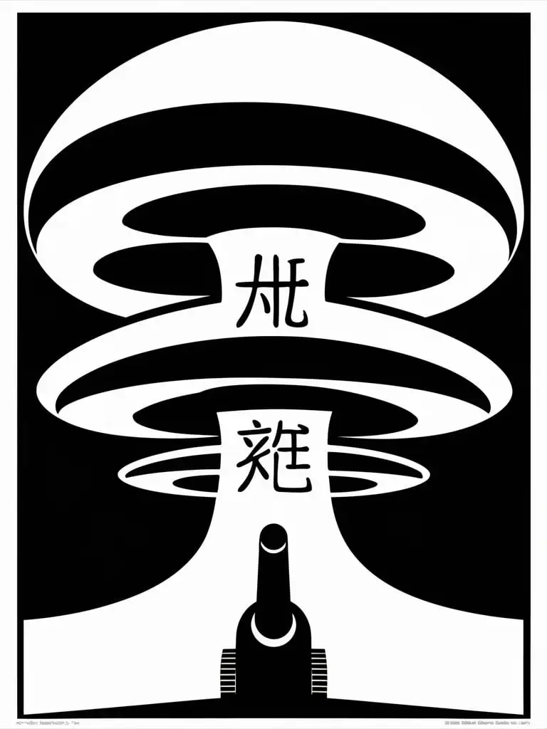 Minimalist-Black-and-White-Poster-Abstract-Mushroom-Cloud-with-Peace-Symbol