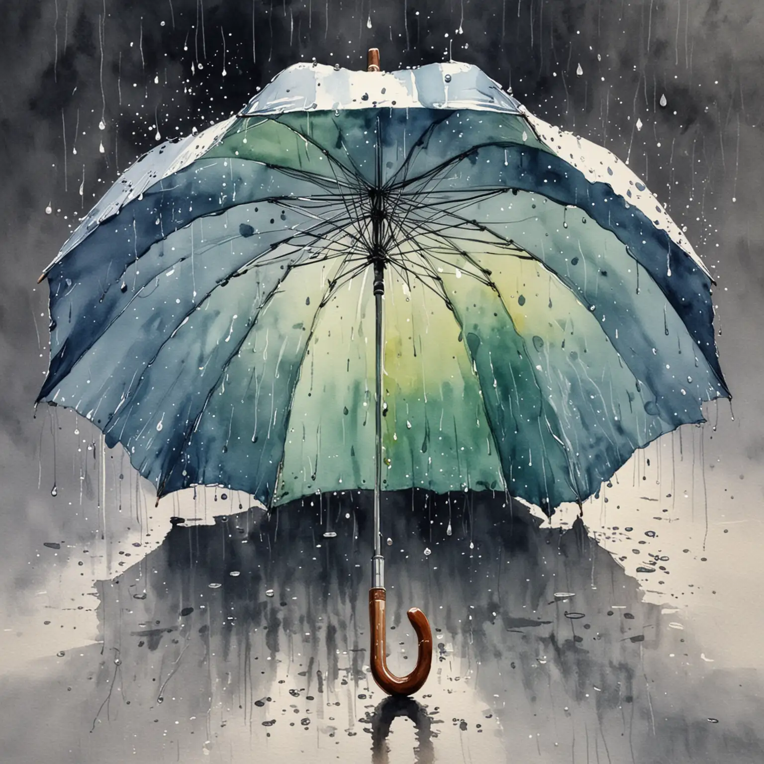 Rainy Day Umbrella Watercolor Painting