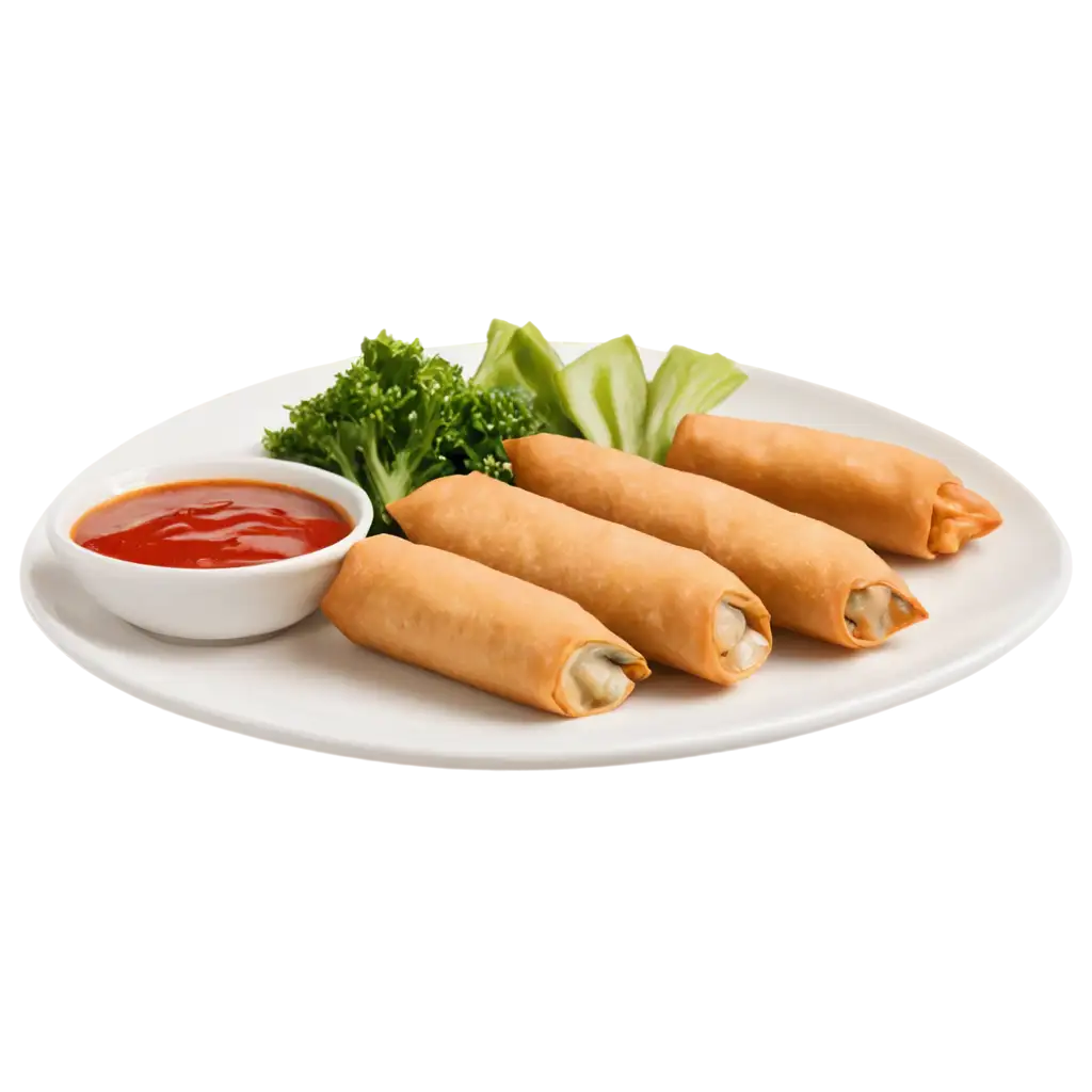 HighQuality-PNG-of-Fried-Spring-Rolls-Samosa-and-Ketchup-Dip-with-Fresh-Vegetables-on-a-White-Plate