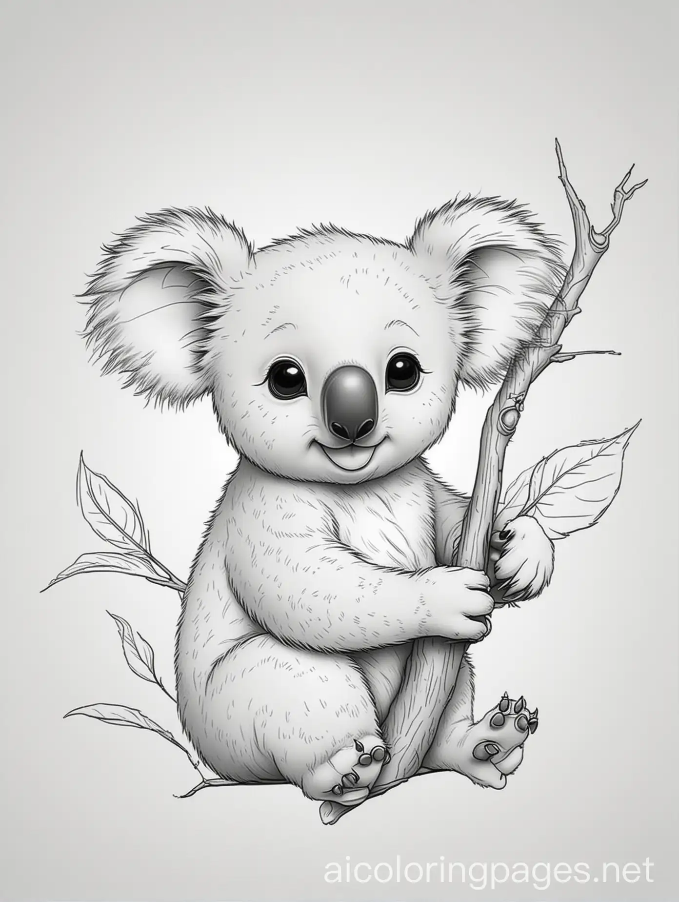 Baby-Koala-Coloring-Page-Black-and-White-Line-Art-on-White-Background