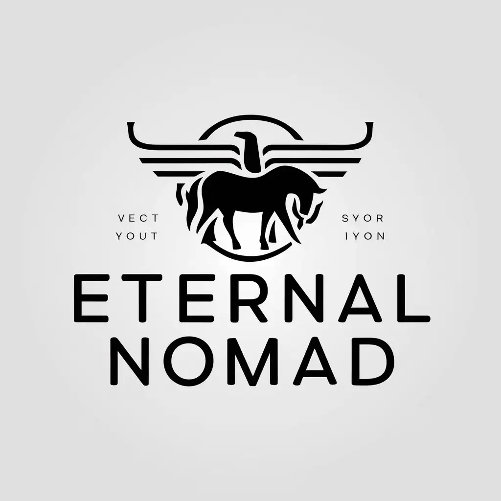 a vector logo design,with the text "Eternal Nomad", main symbol:The logo should include stylized images of a horse, an eagle, or other symbols of Nomadic culture, reflecting the connection with the spirit of adventure and exploration.,Moderate,clear background