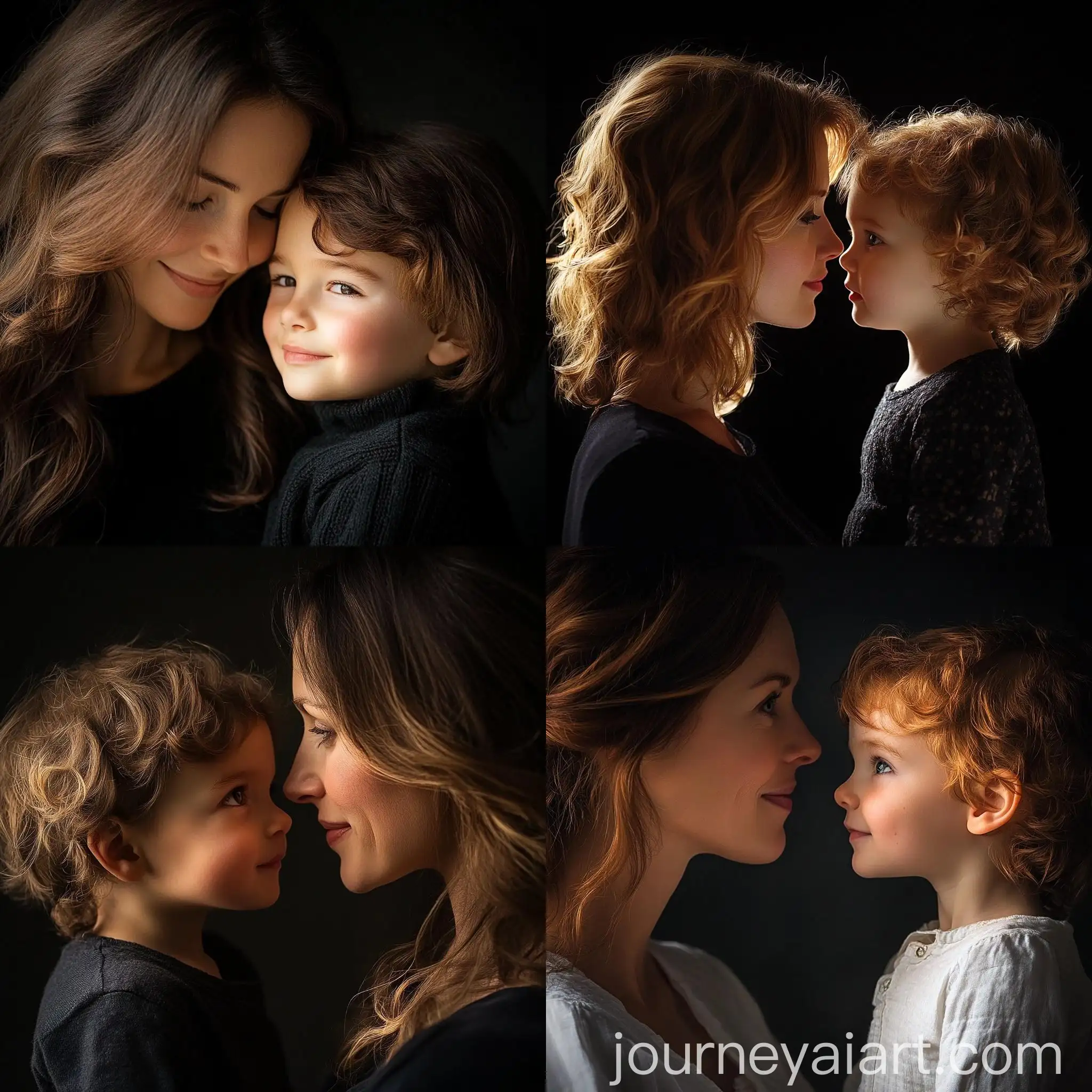 Portrait-of-Mother-and-Child-with-Studio-Lighting-and-Highlighted-Profiles