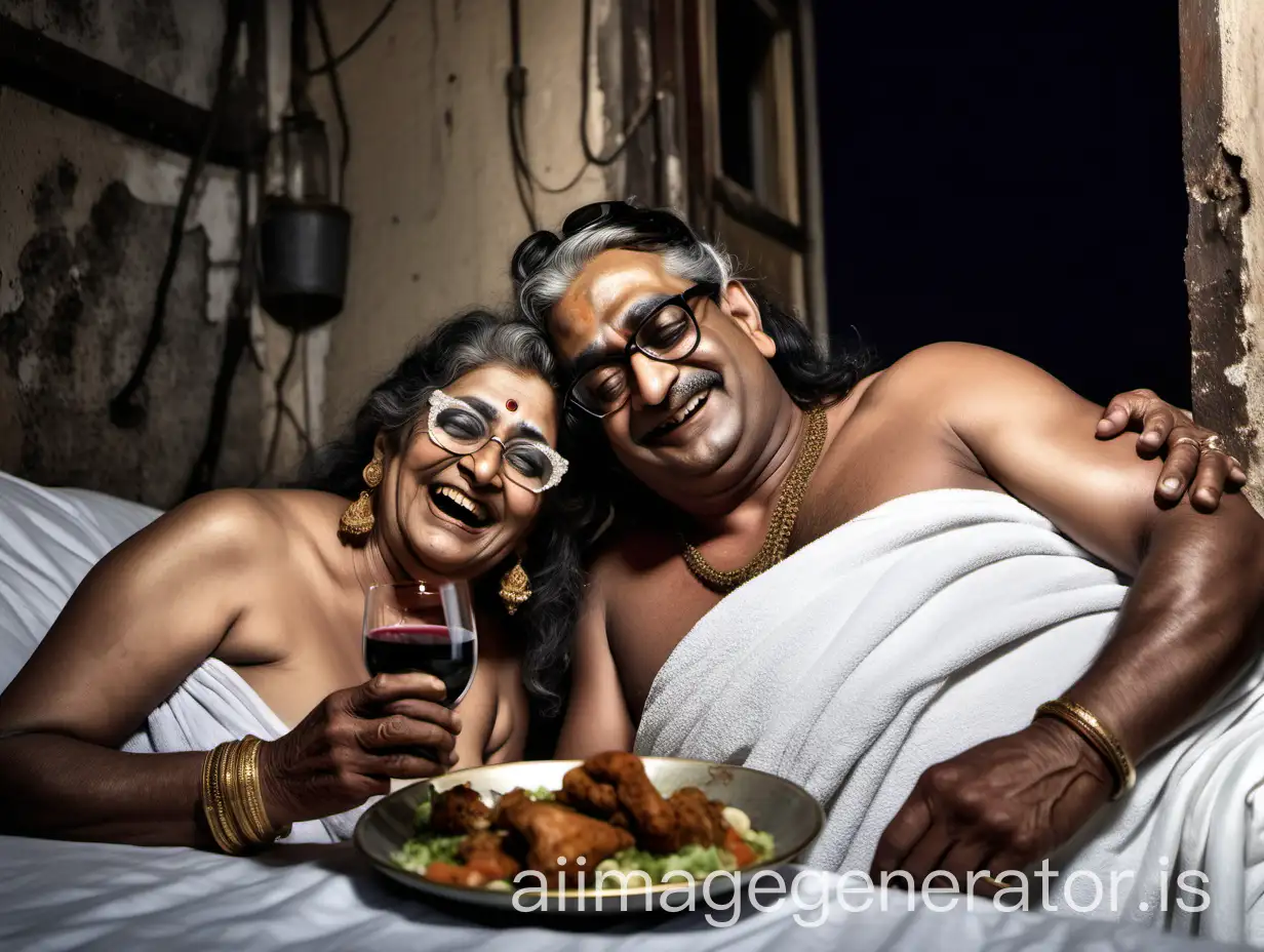 Indian-Man-and-Woman-Sleeping-with-Wine-and-Chicken-Tandoori-in-Old-Building