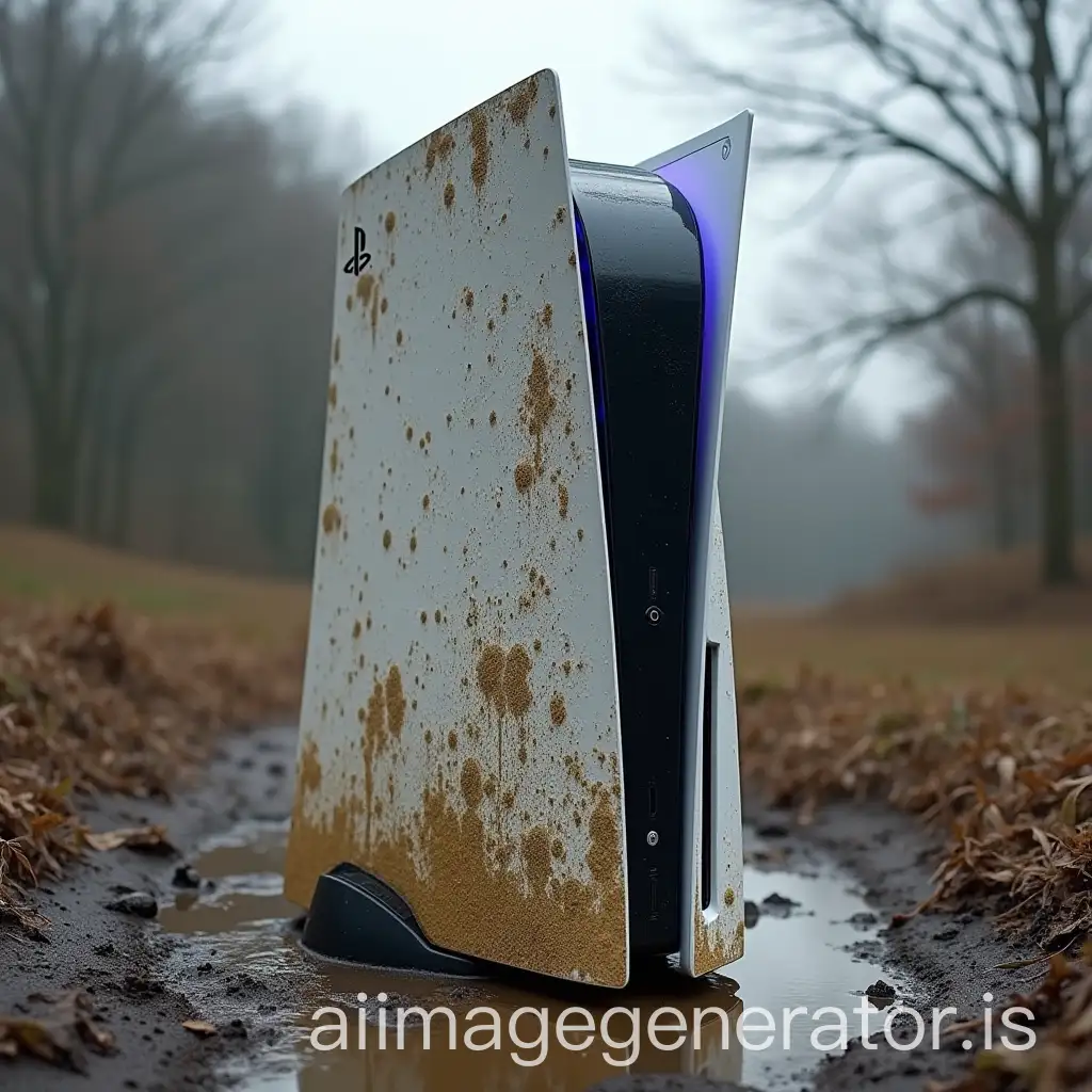 PS5-Console-Covered-in-Mud-in-Outdoor-Setting