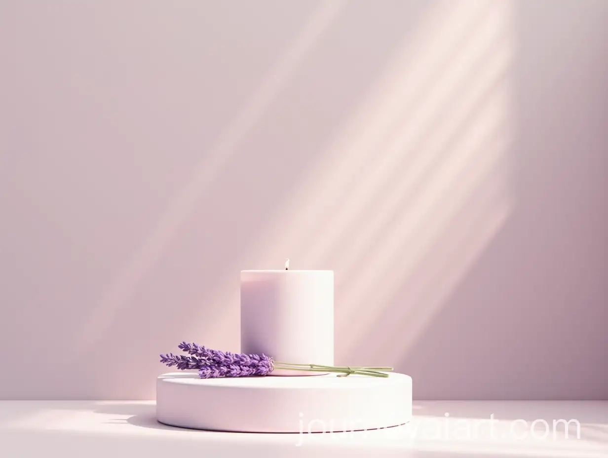 Lavender-Scented-Candle-onAI-Image-Prompt-Expansion-Product-Podium-with-Sunlight