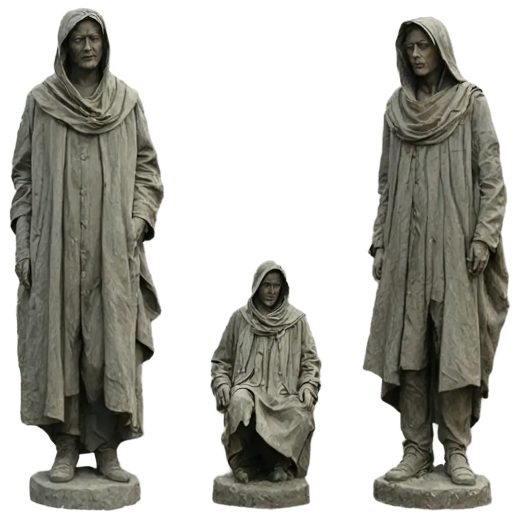 LifeSized-Weathered-Man-Statues-in-Long-Coats-PNG-Image-for-Creative-Projects