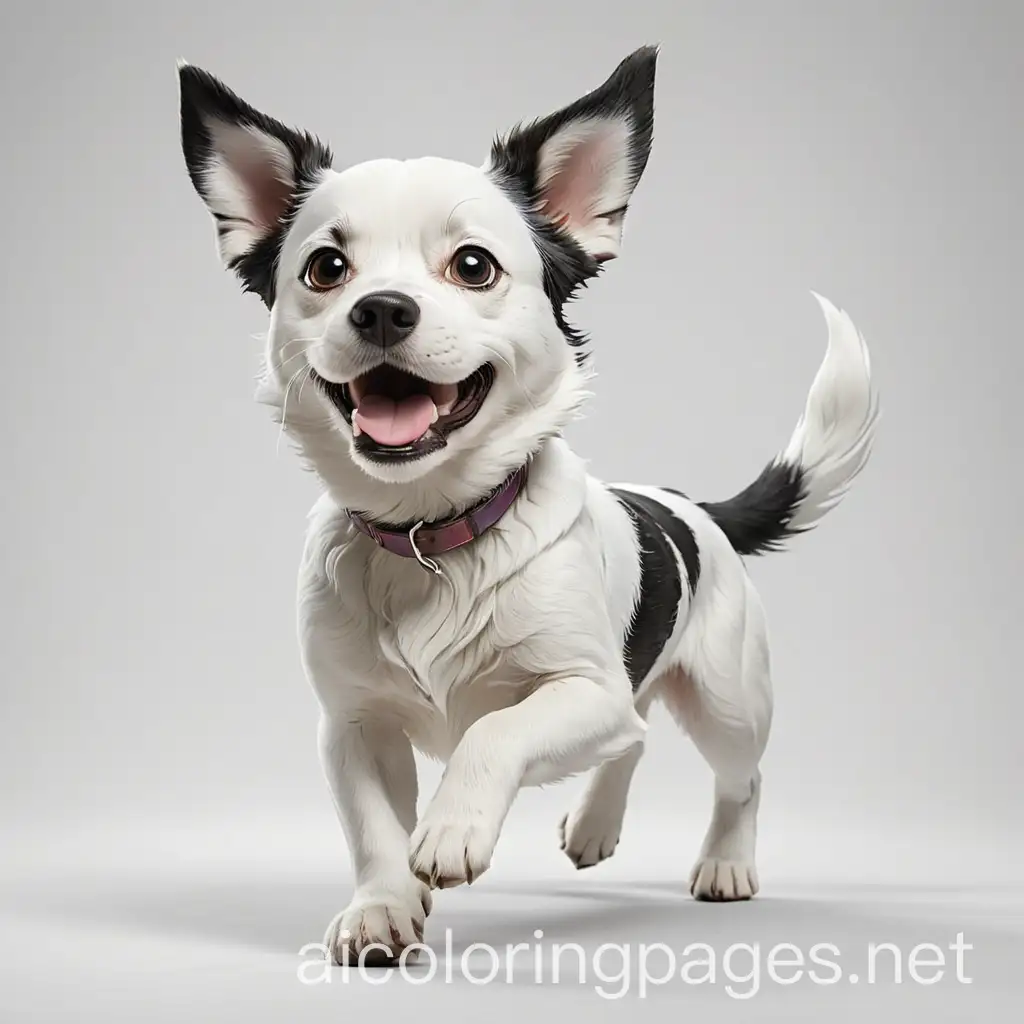 dog running, Coloring Page, black and white, line art, white background, Simplicity, Ample White Space. The background of the coloring page is plain white to make it easy for young children to color within the lines. The outlines of all the subjects are easy to distinguish, making it simple for kids to color without too much difficulty