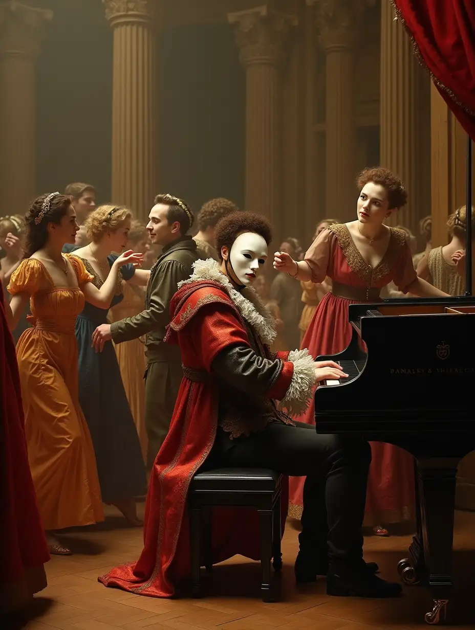 Elegant Dance at the Vienna Opera House with Venetian Masks