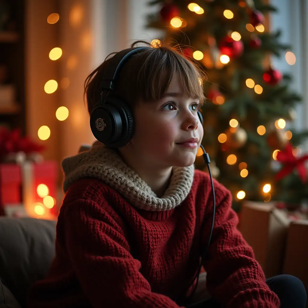 Teenager-Listening-to-Magical-Christmas-Audio-on-Headphones