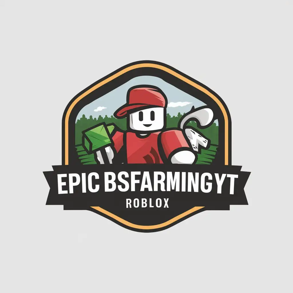 a vector logo design,with the text "EpicBisFarmingYT", main symbol:popular game roblox,complex,clear background