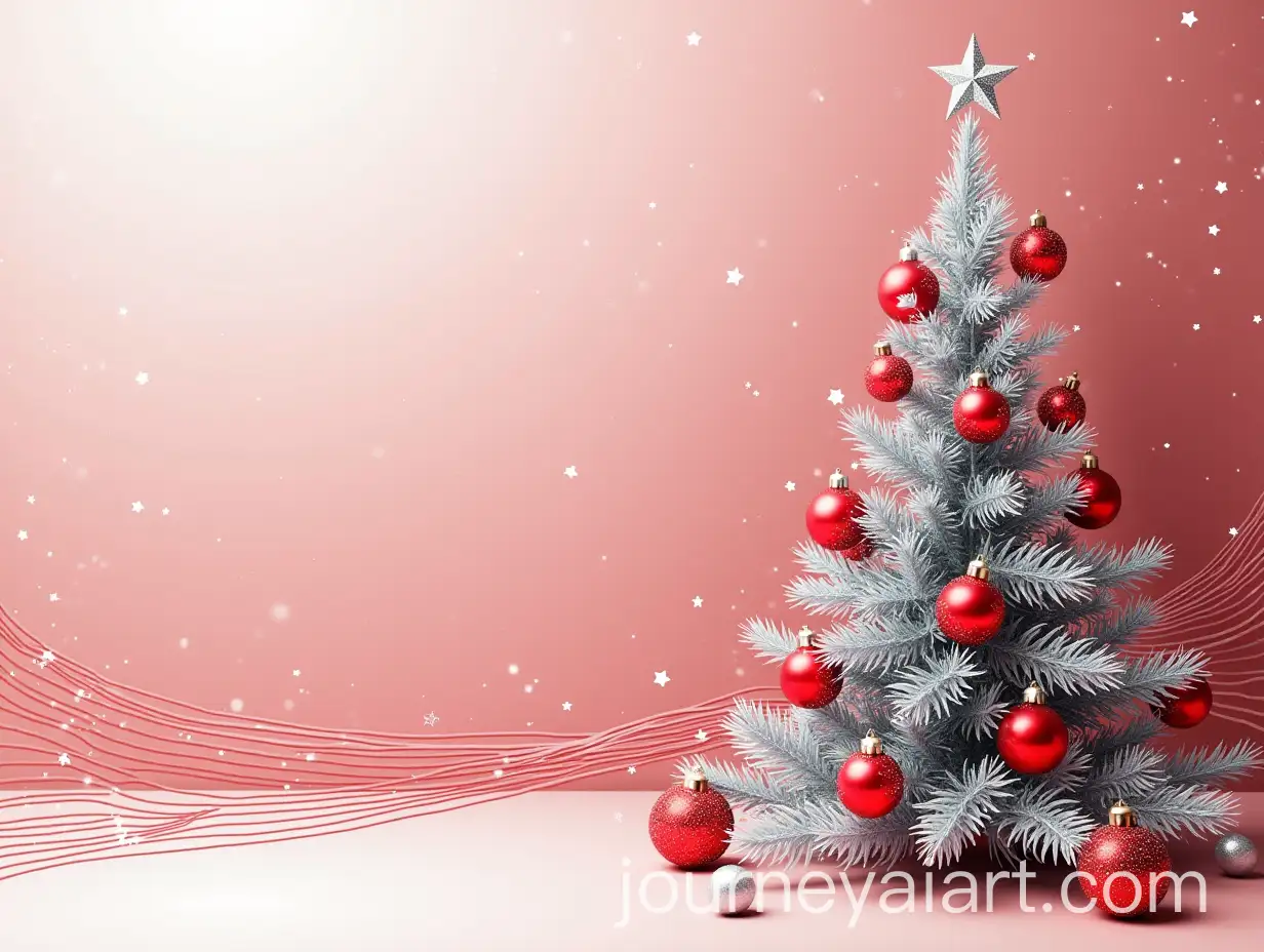 Silver-Christmas-Tree-with-Red-Sparkling-Ornaments-in-Abstract-3D-Composition