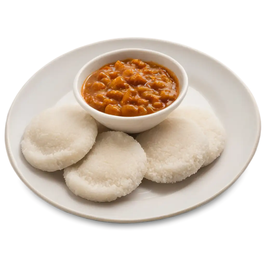 perspective view of idli and chutney in a plate