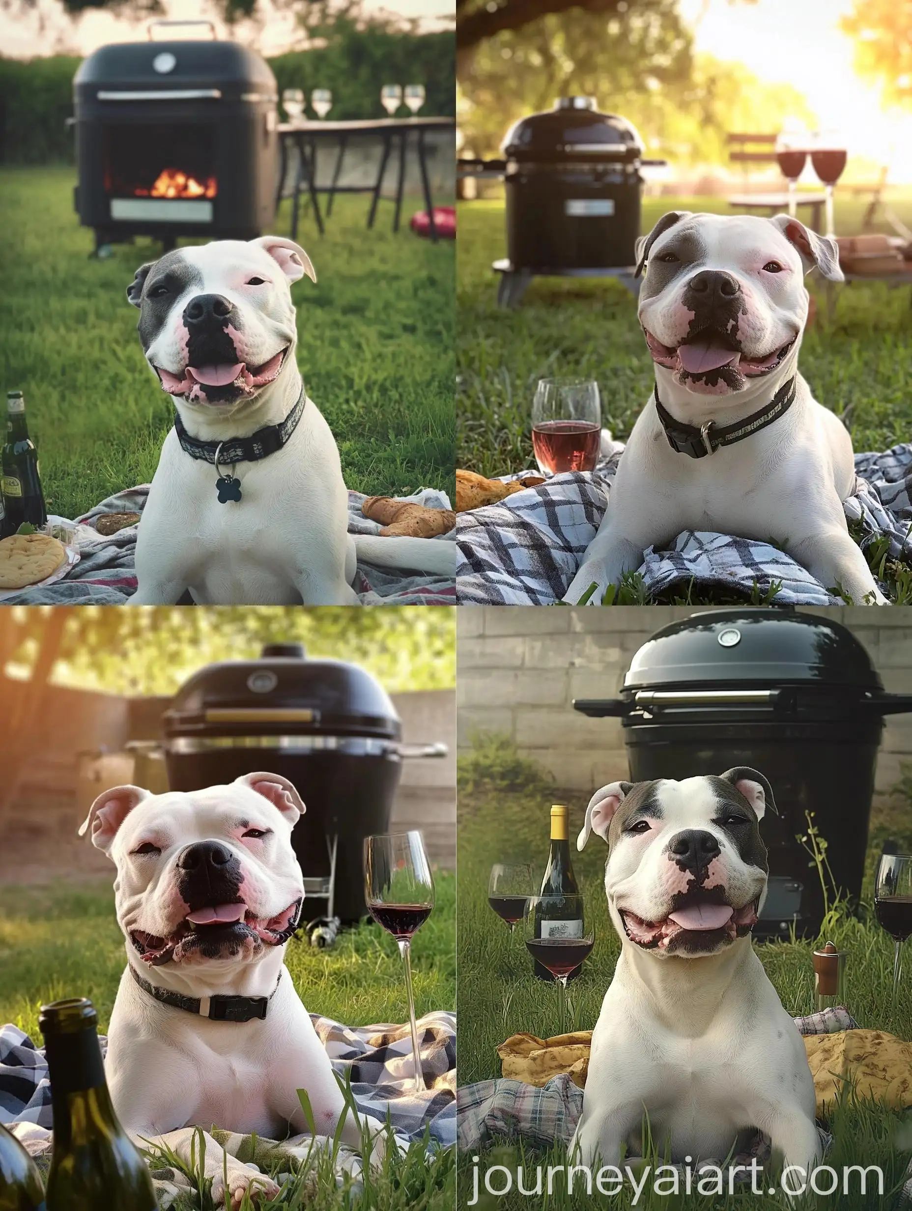 Outdoor-Barbecue-with-Kamado-Grill-and-White-Pitbull-Dog-Invitation