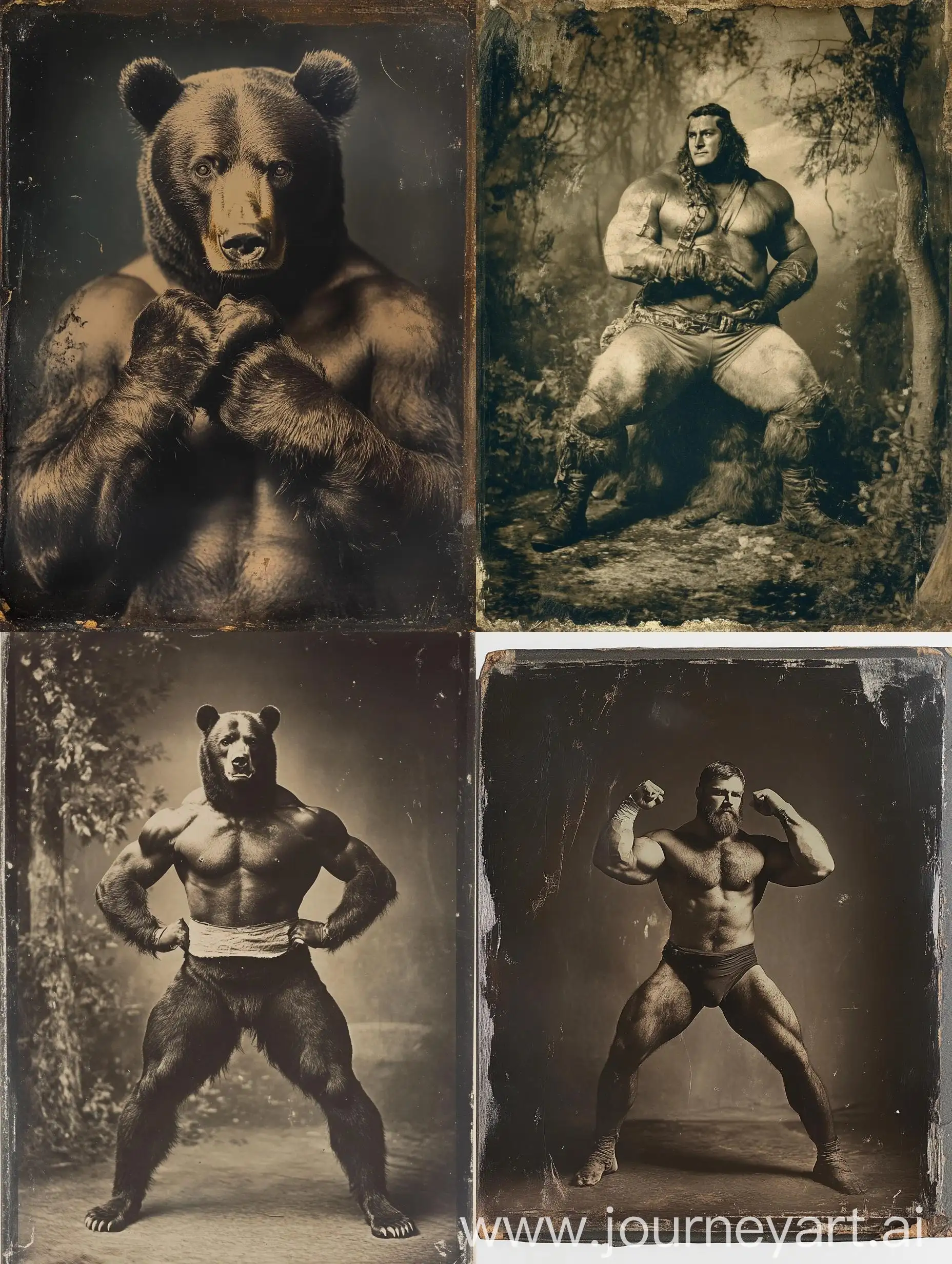 Photorealistic-Daguerreotype-of-Bear-Wrestler-in-Thighs