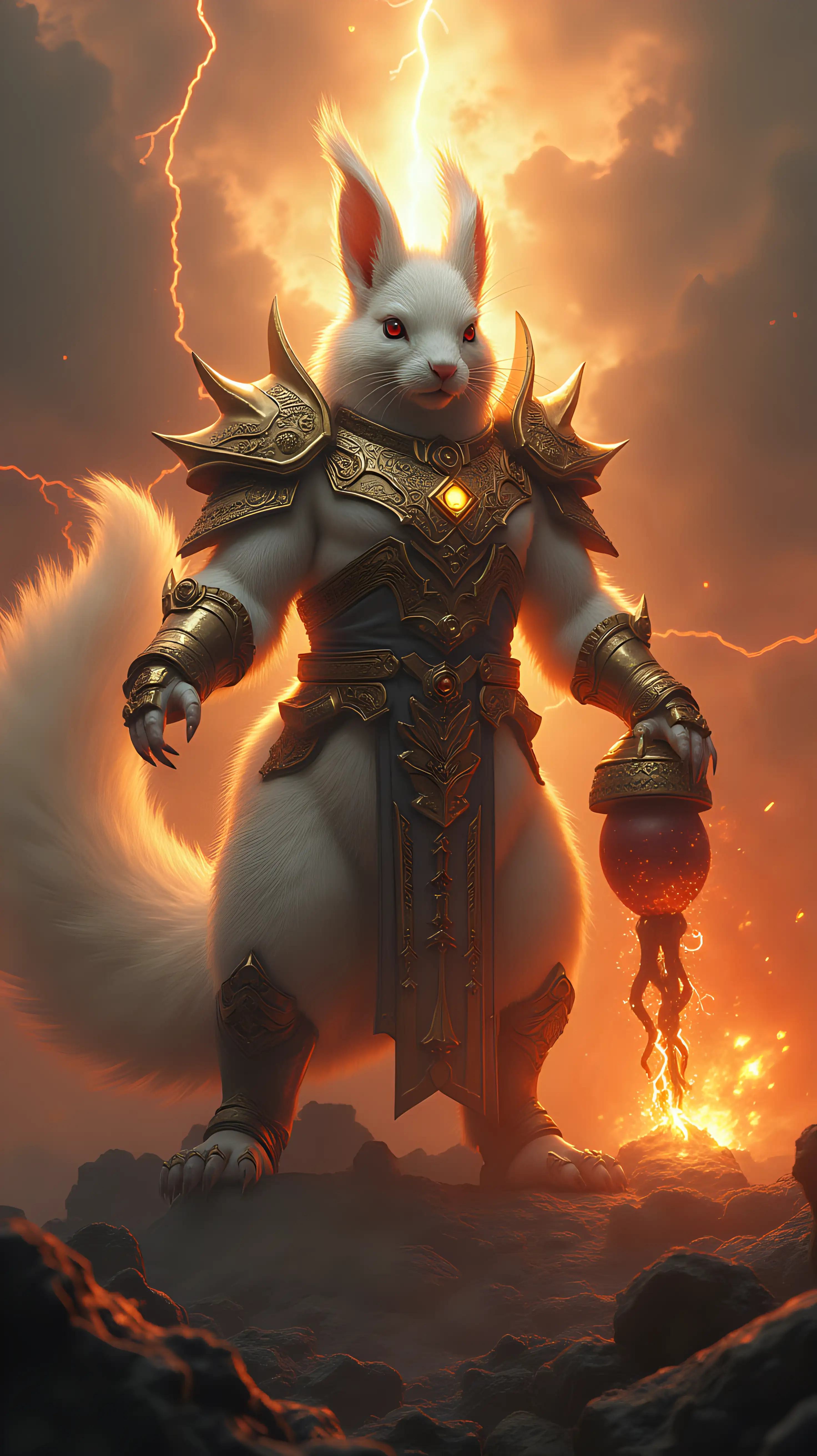 Godlike-Albino-Squirrel-in-Obsidian-Armor-Standing-atop-Shattered-Blockchain-Throne