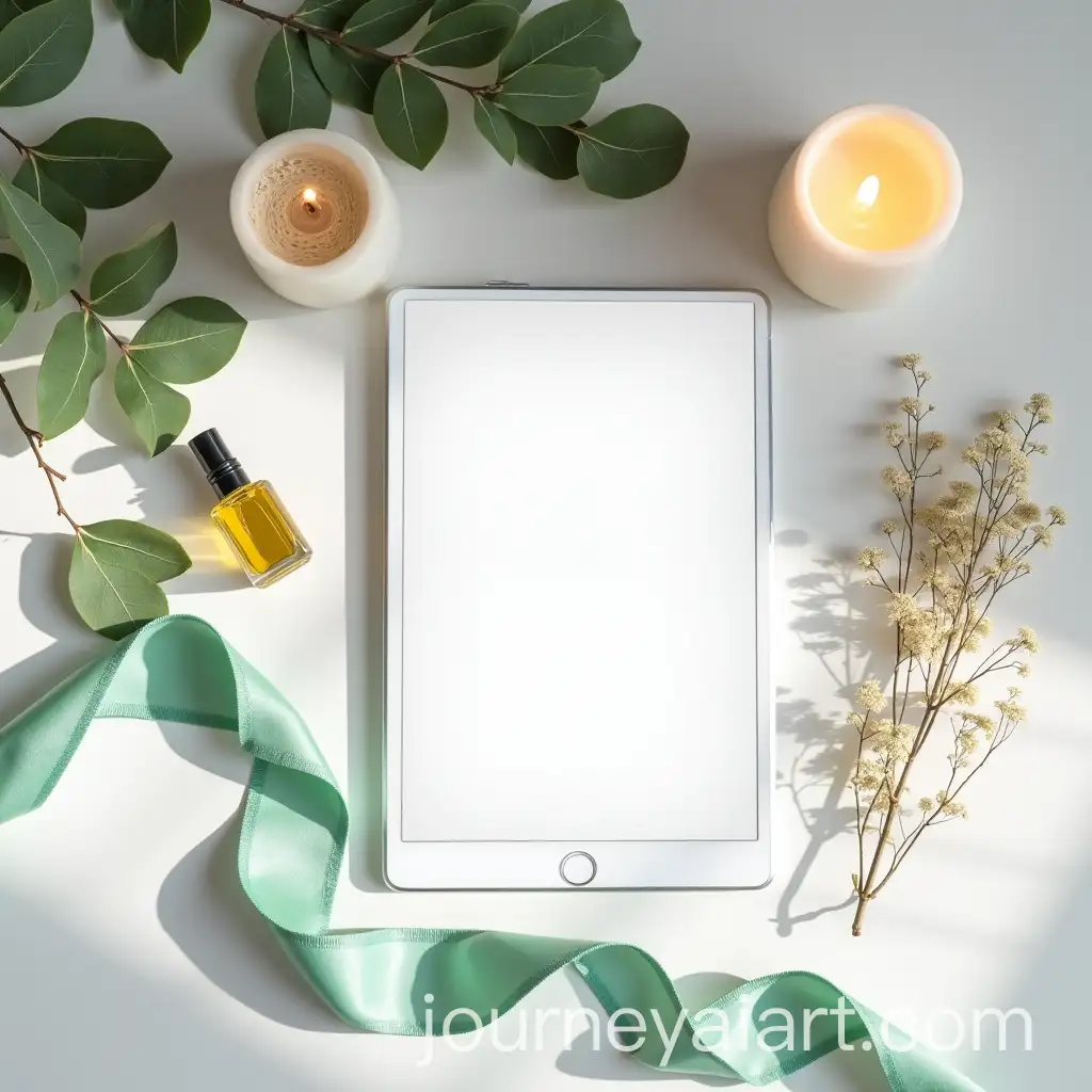 Luxurious-White-Table-with-Mint-Ribbon-Candles-and-Dried-Flowers