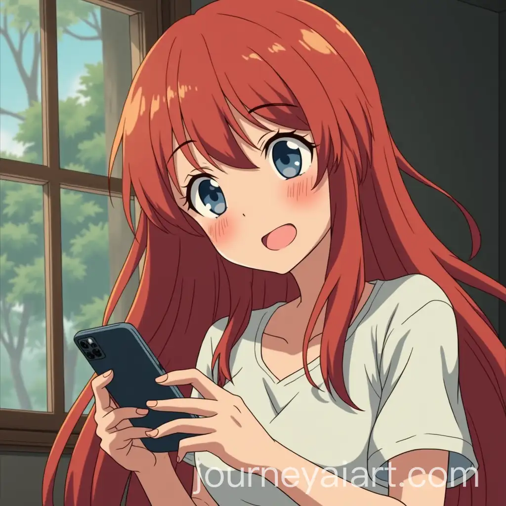 Anime-Woman-with-Red-Hair-and-Blue-Eyes-Enjoying-Texting-in-Studio-Ghibli-Style