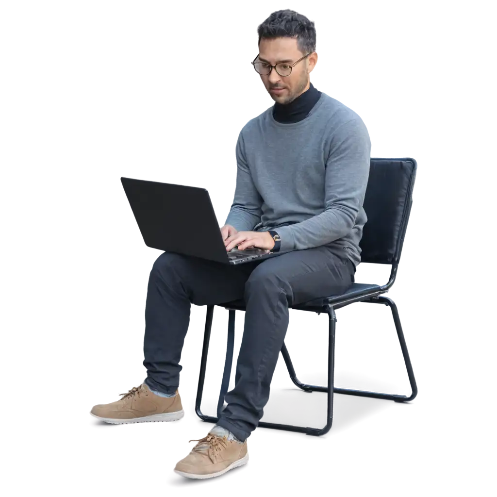 Man-Using-Laptop-on-Chair-HighQuality-PNG-Image-for-Clear-Visualization