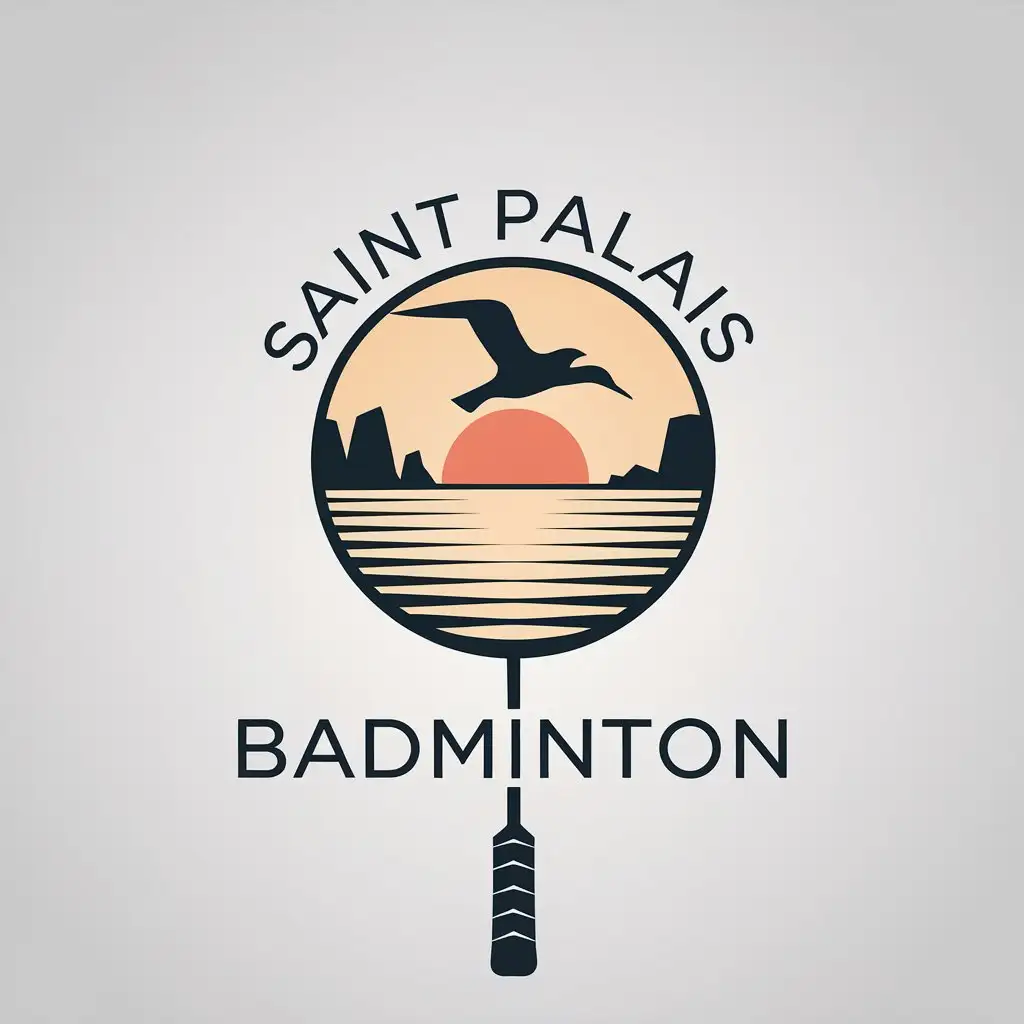 LOGO Design for Saint Palais Badminton Rocks by Seashore Sunset Seagull Badminton Racket with Minimalist Style