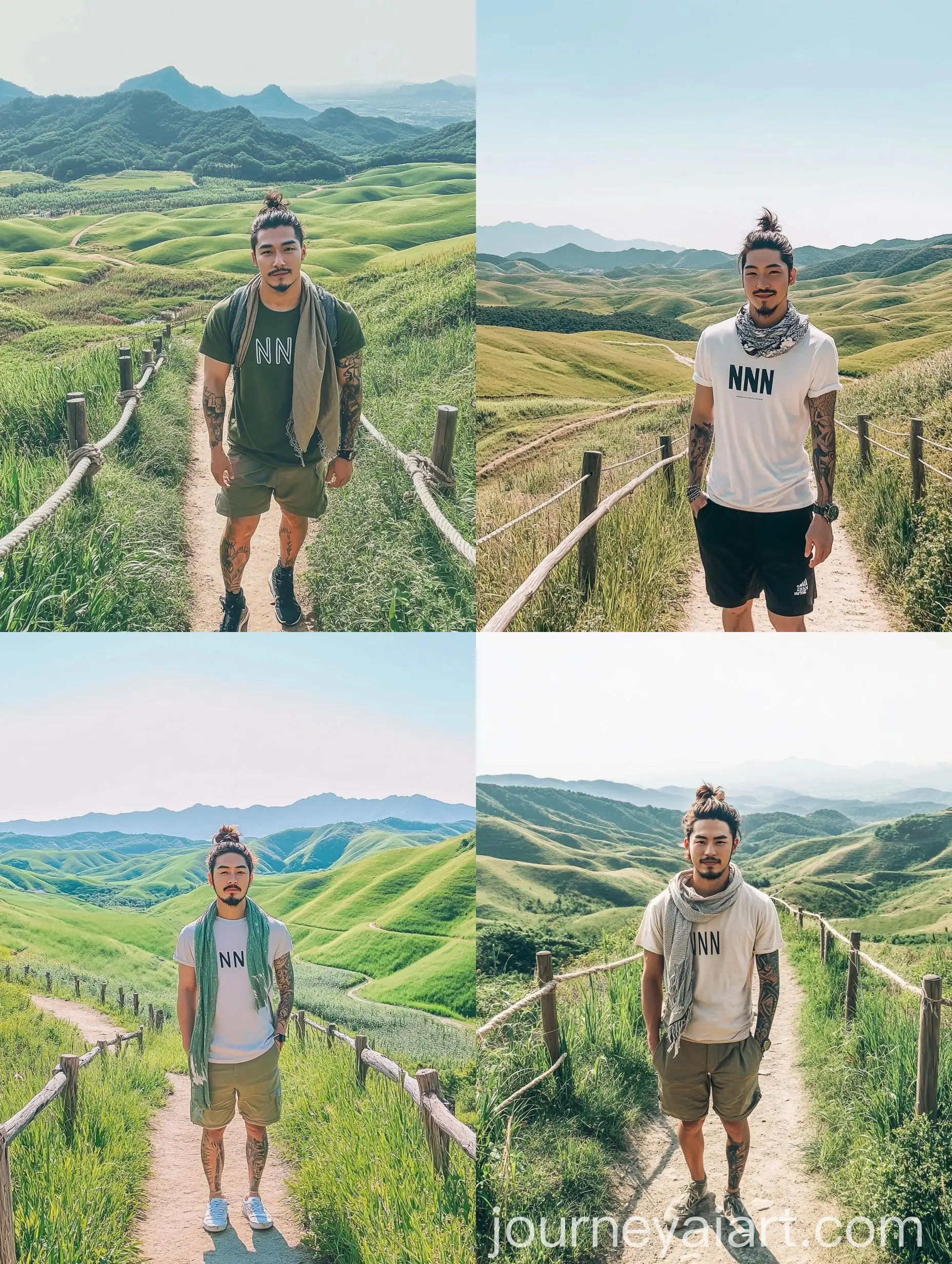Serene-Korean-Man-in-Green-Countryside-Landscape