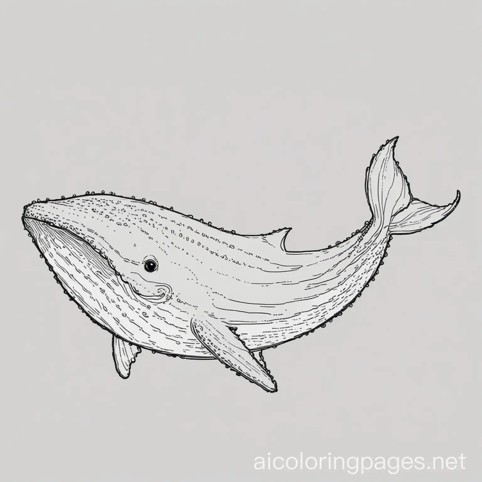 Blue whale, Coloring Page, black and white, line art, white background, Simplicity, Ample White Space. The background of the coloring page is plain white to make it easy for young children to color within the lines. The outlines of all the subjects are easy to distinguish, making it simple for kids to color without too much difficulty